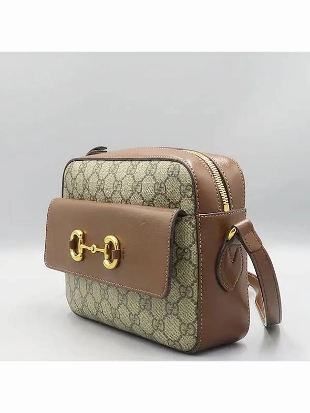 645454 Brown Leather Beige Ebony Canvas Horsebit 1955 Small Shoulder Bag
