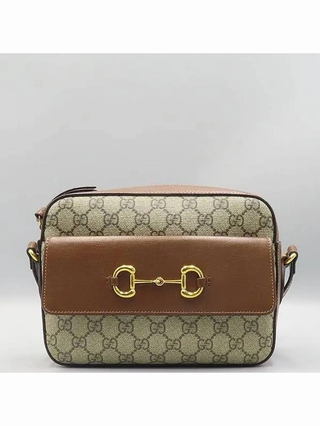 645454 Brown Leather Beige Ebony Canvas Horsebit 1955 Small Shoulder Bag