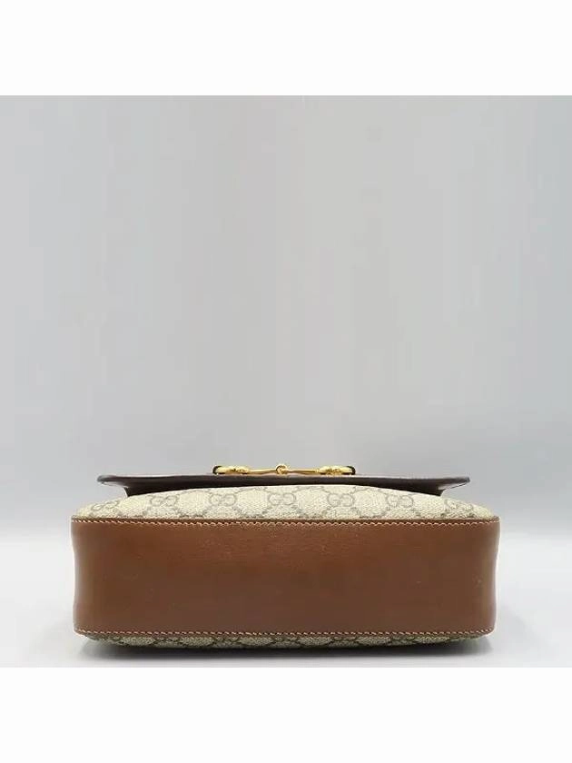 645454 Brown Leather Beige Ebony Canvas Horsebit 1955 Small Shoulder Bag