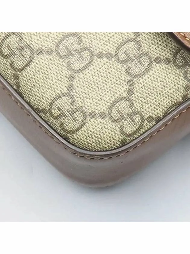 645454 Brown Leather Beige Ebony Canvas Horsebit 1955 Small Shoulder Bag