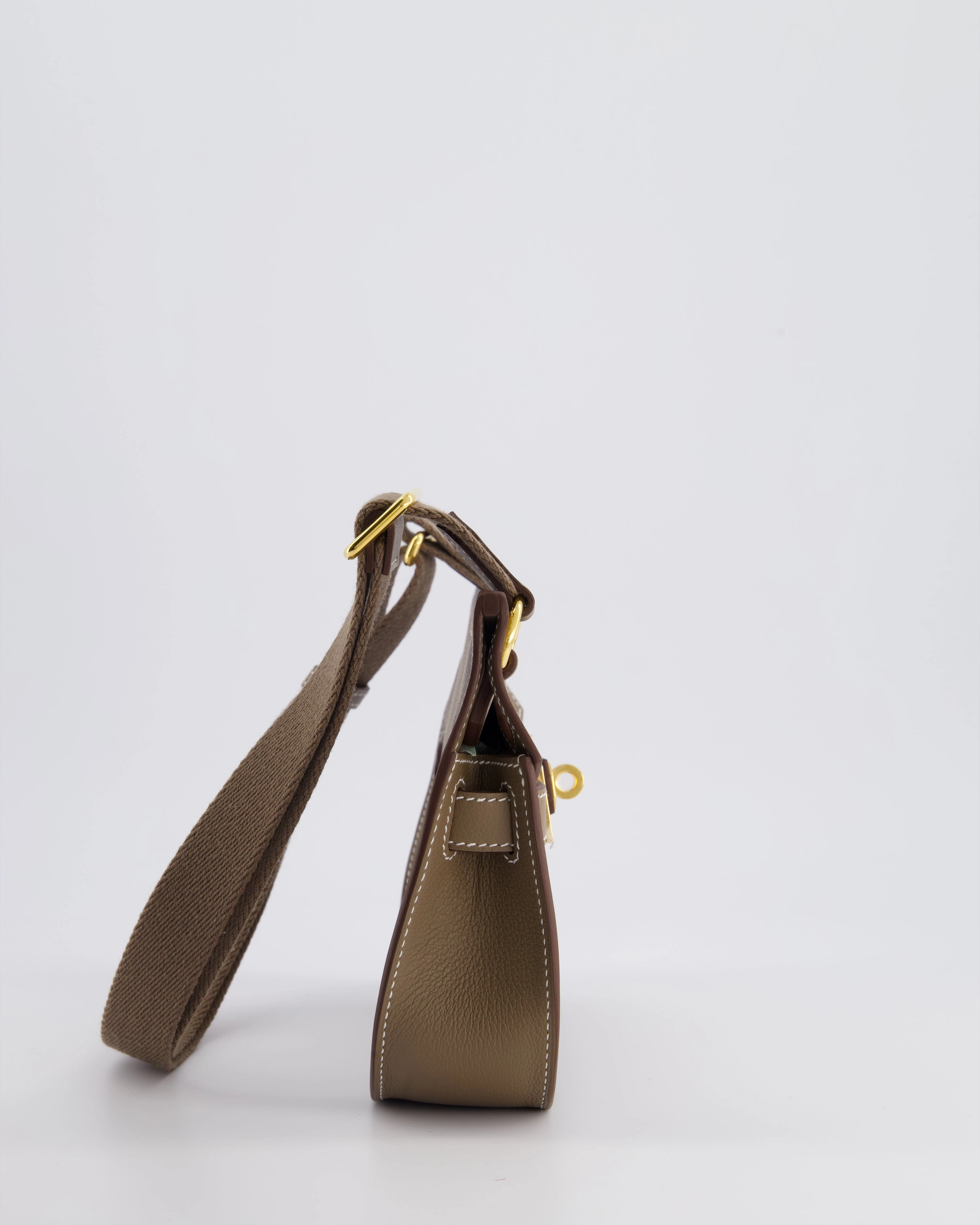 *RARE* Herms Mini Jypsiere Crossbody Bag in Etoupe Evercolor Leather with Gold Hardware