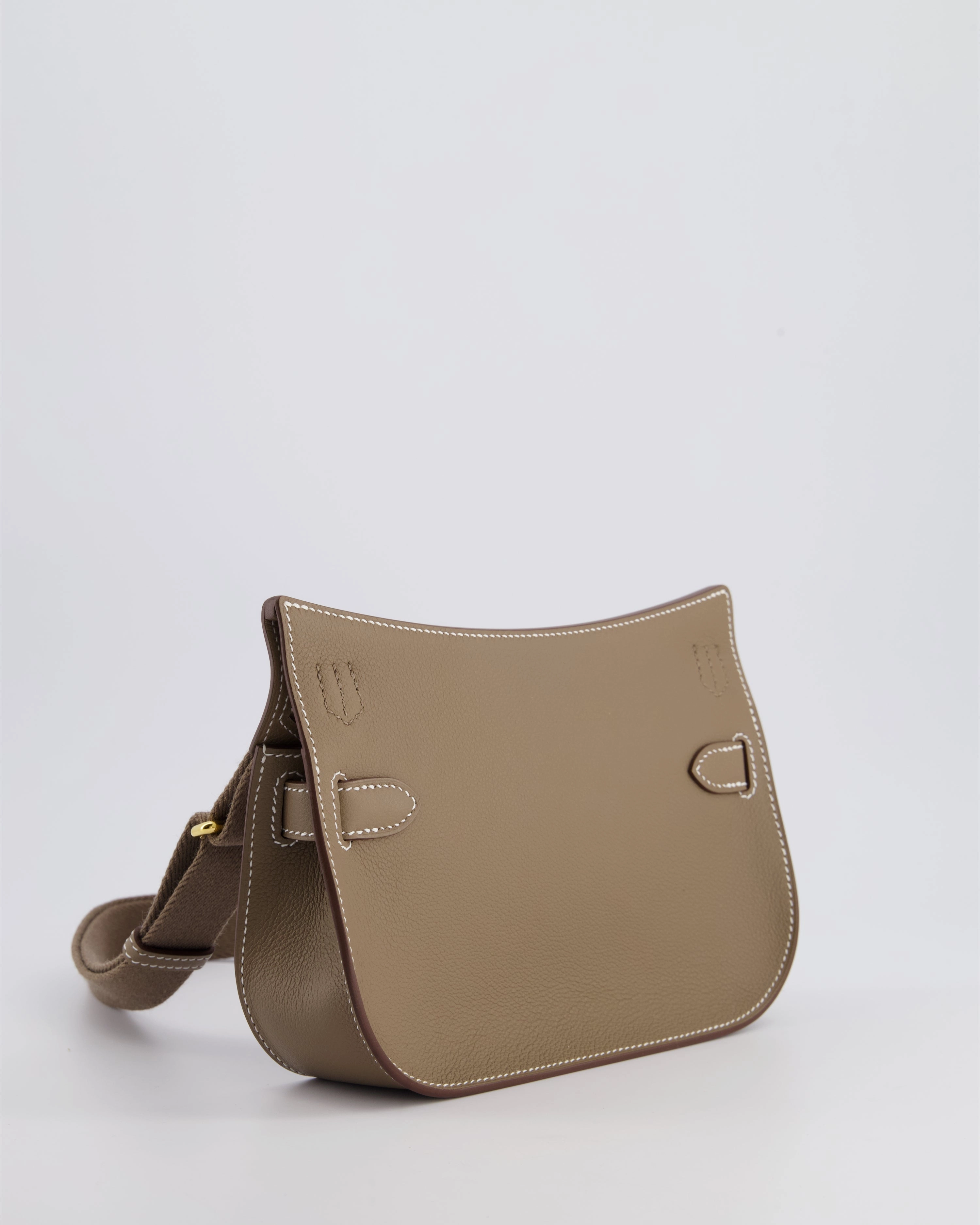 *RARE* Herms Mini Jypsiere Crossbody Bag in Etoupe Evercolor Leather with Gold Hardware