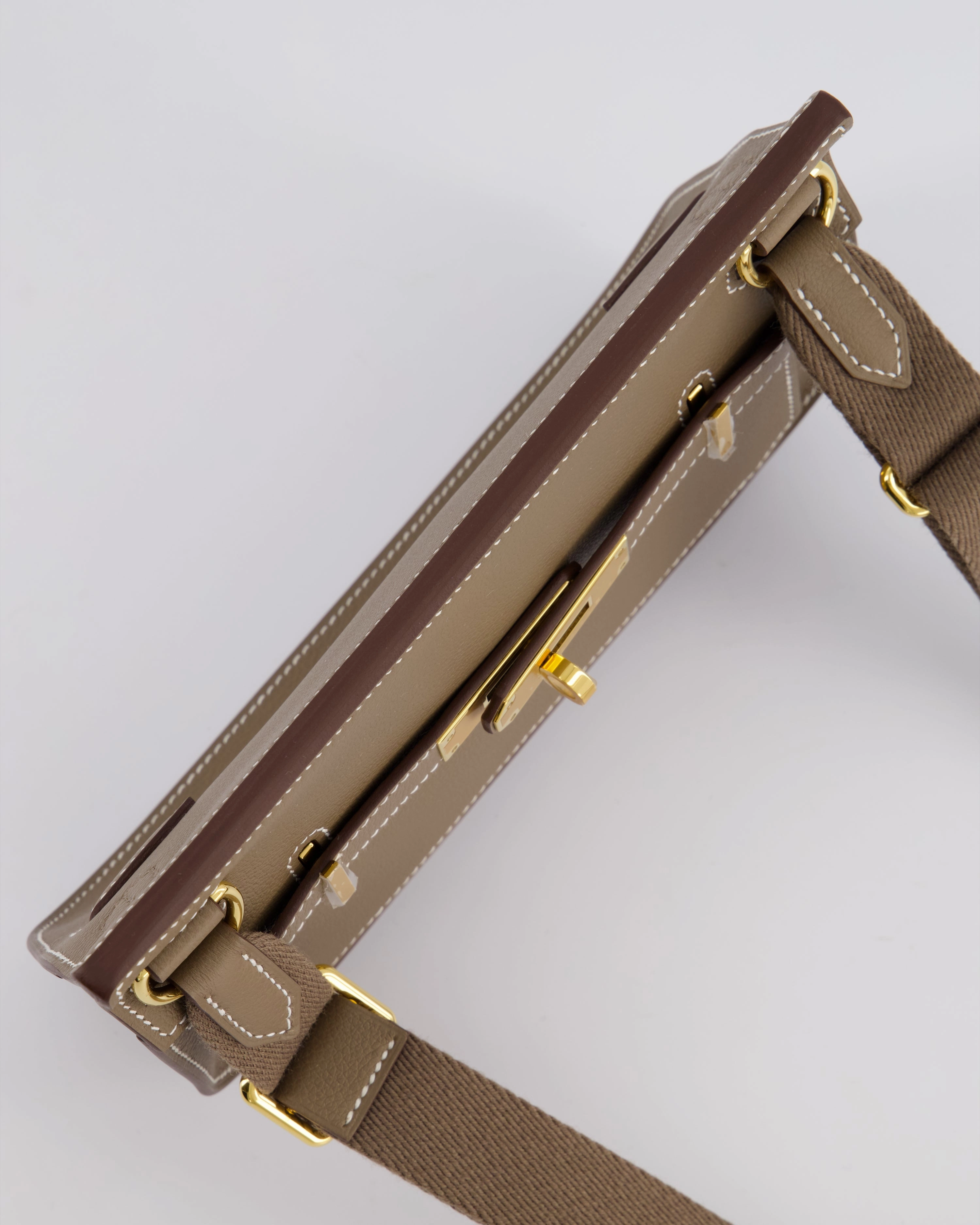 *RARE* Herms Mini Jypsiere Crossbody Bag in Etoupe Evercolor Leather with Gold Hardware