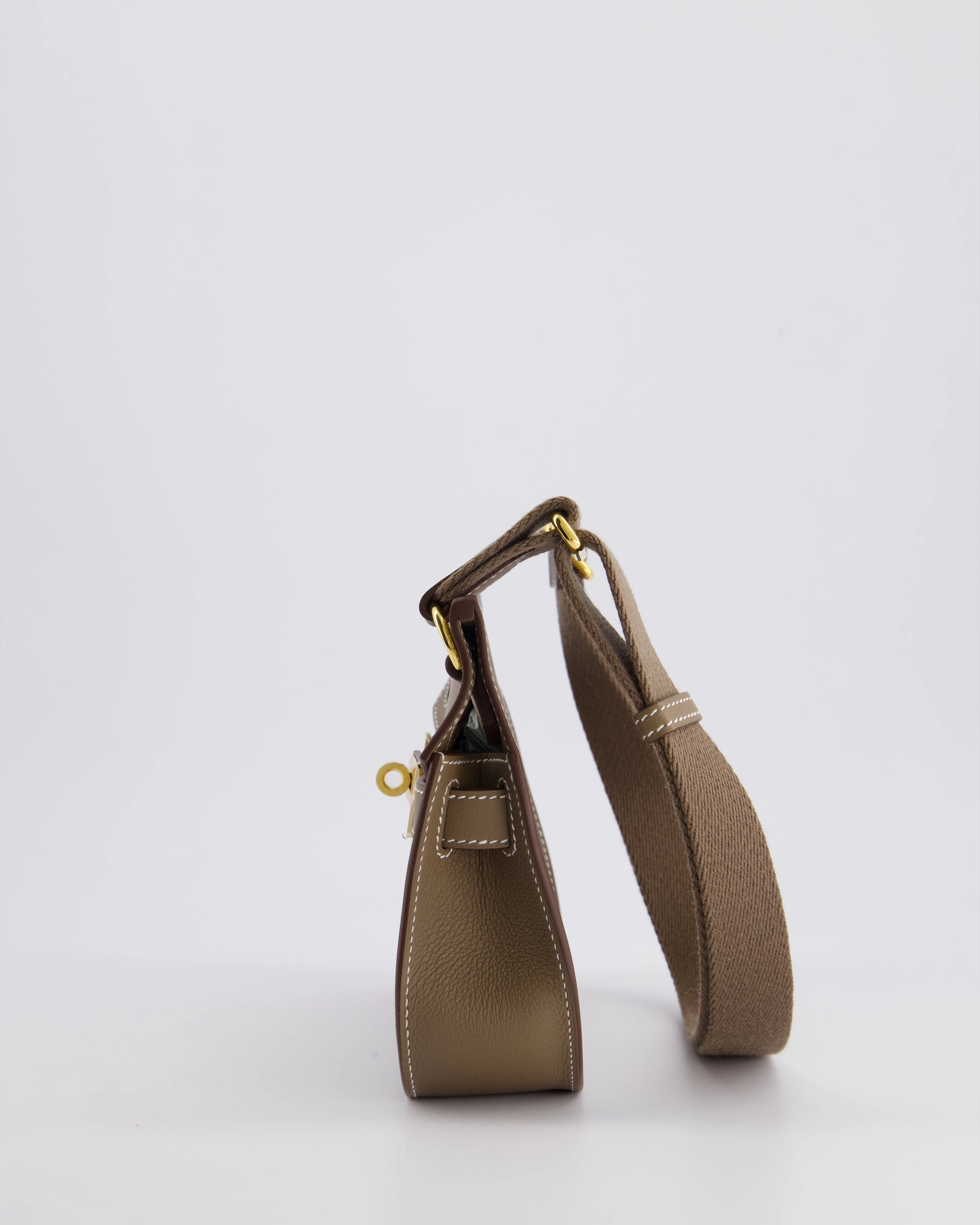 *RARE* Herms Mini Jypsiere Crossbody Bag in Etoupe Evercolor Leather with Gold Hardware