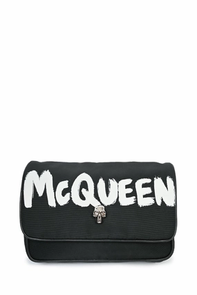 Alexander McQueen Black Nylon Logo Skull Shoulder Bag