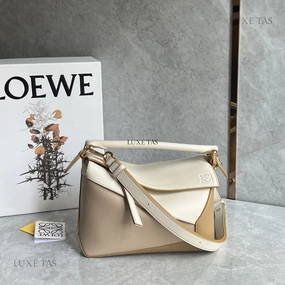 Angora Dusty Beige Small Puzzle Bag In Classic Calfskin Leather Crossbody Bag for Women