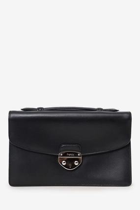 Asprey Black Bull Leather Small Briefcase with Strap