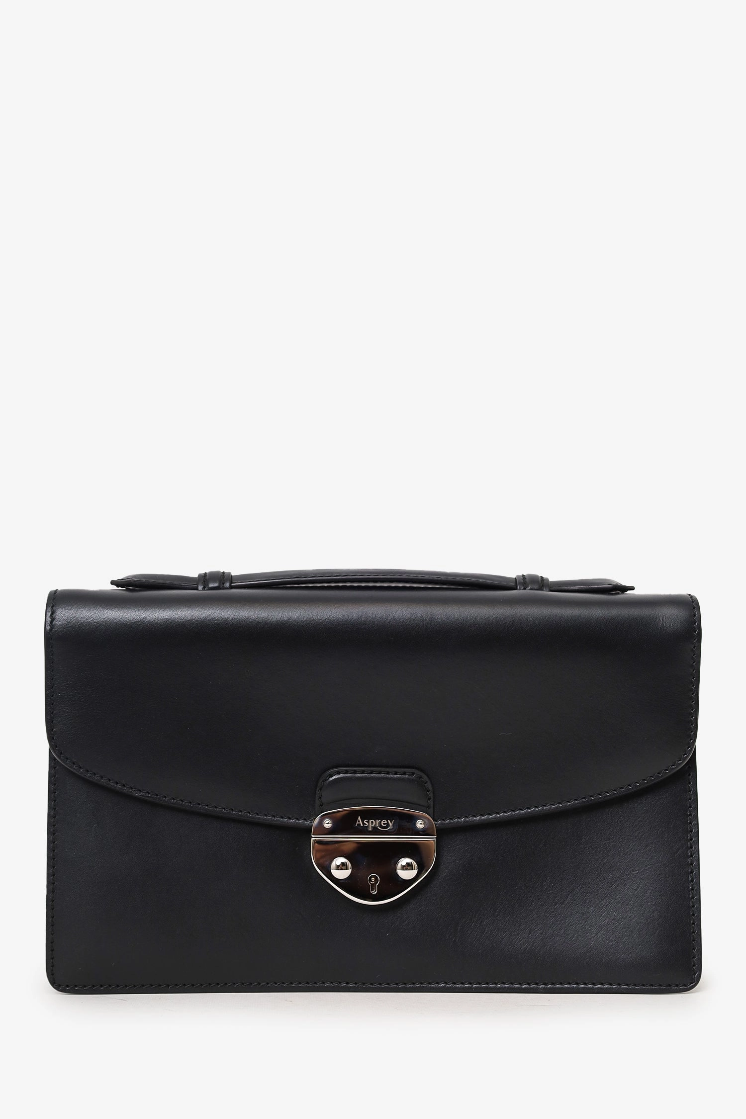Asprey Black Bull Leather Small Briefcase with Strap