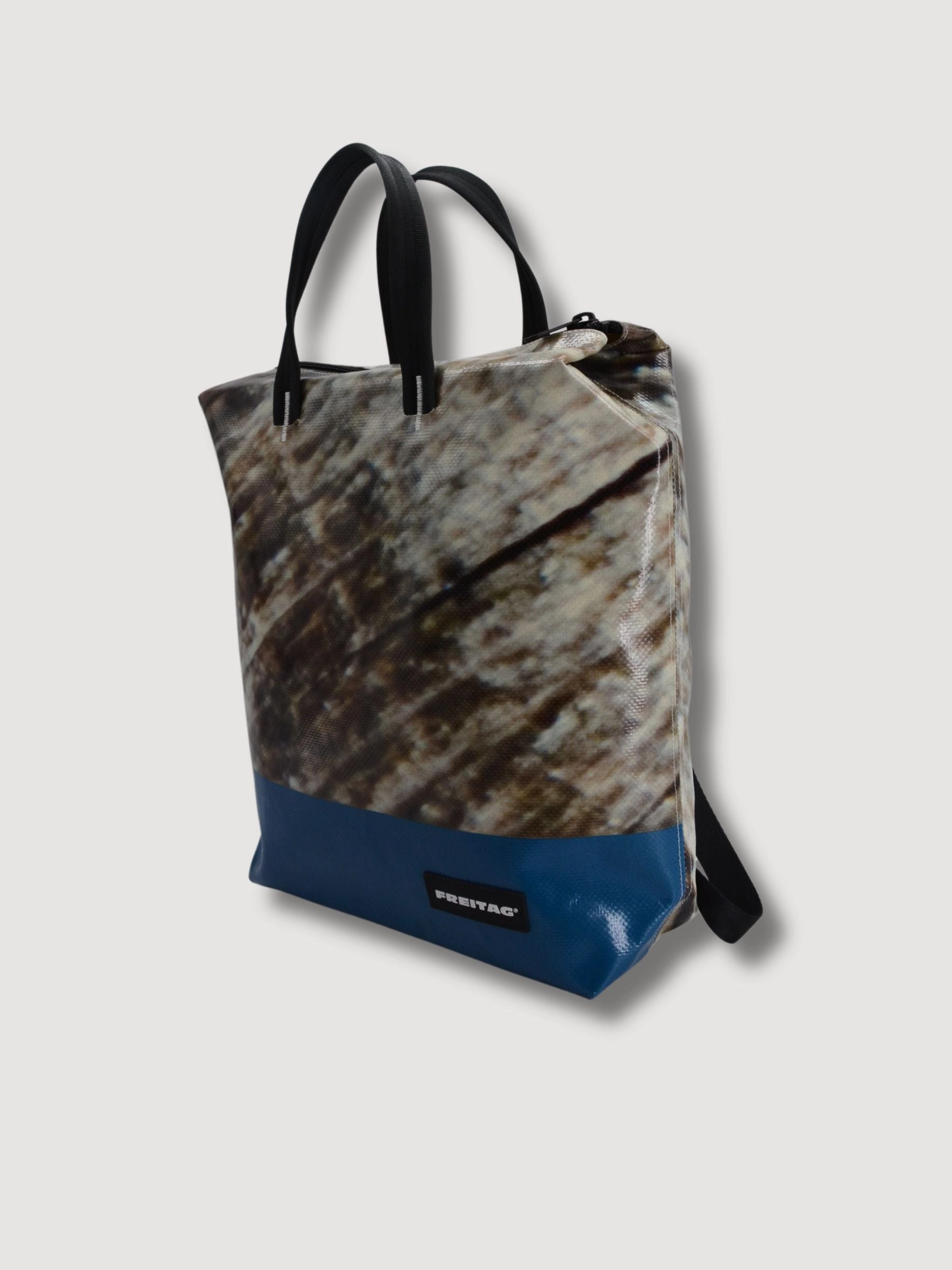 Backpack F201 Pete Patterned Beige Blue In Used Truck Tarps | Freitag