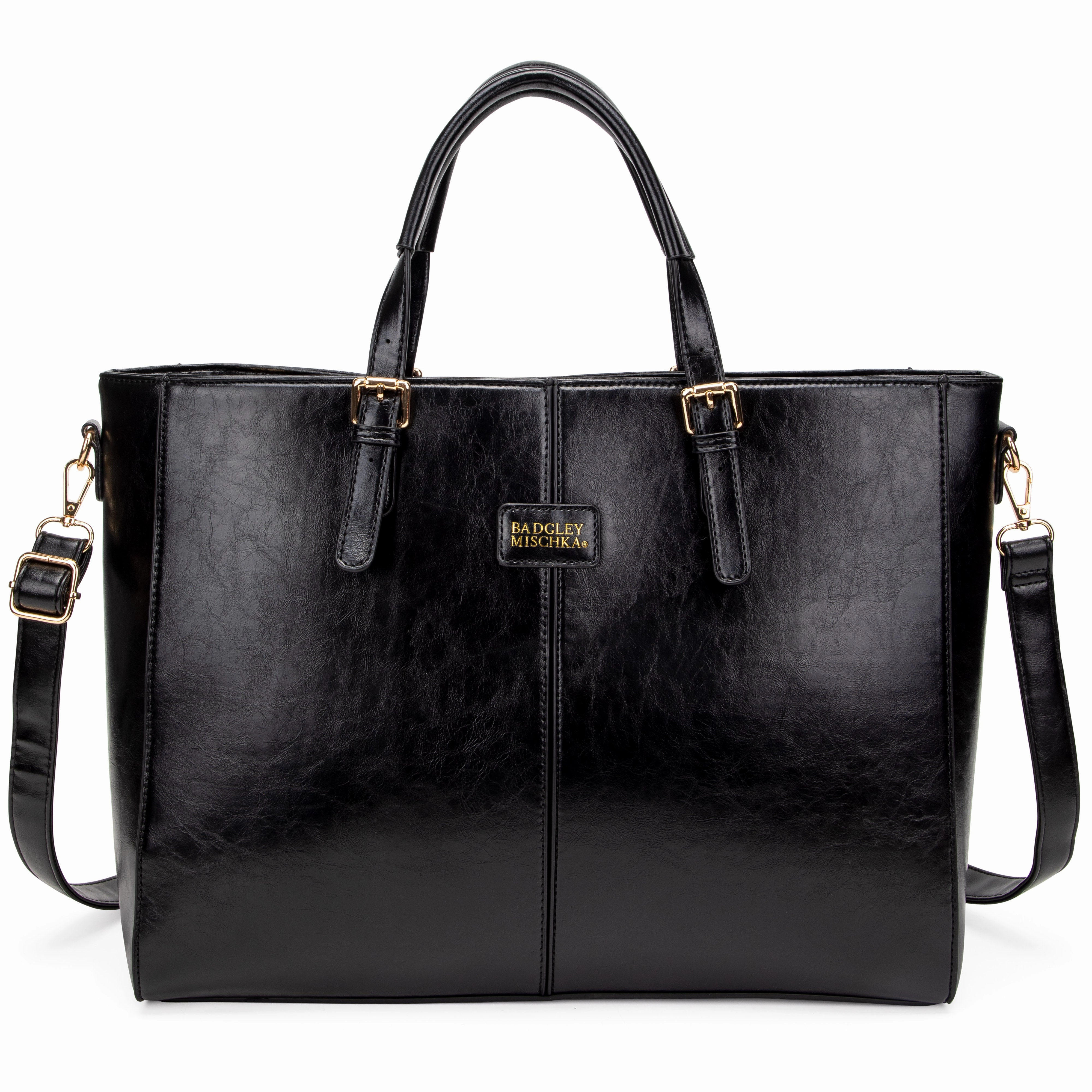 BADGLEY MISCHKA Julia Vegan Leather Tote Weekender Travel Bag | Black