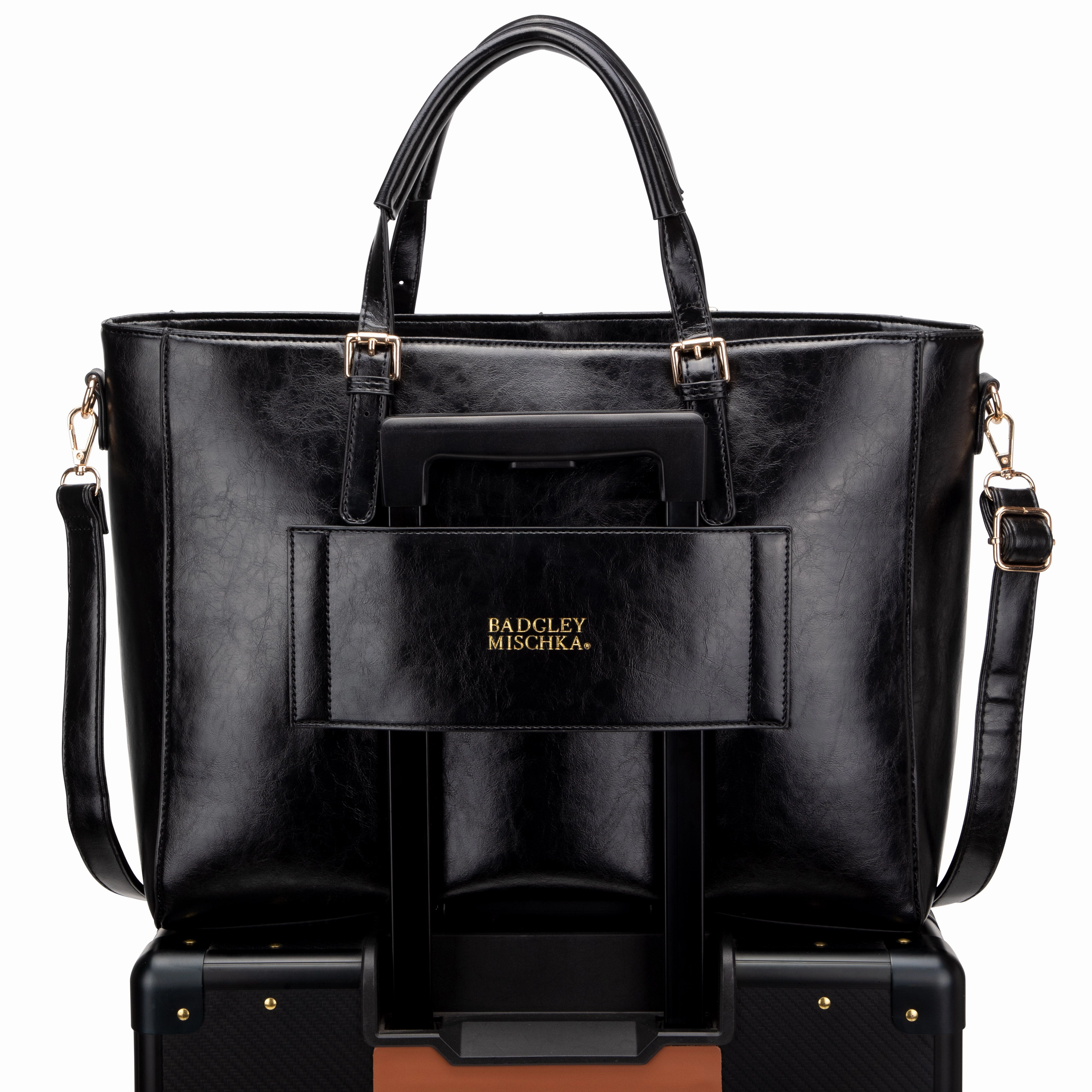 BADGLEY MISCHKA Julia Vegan Leather Tote Weekender Travel Bag | Black