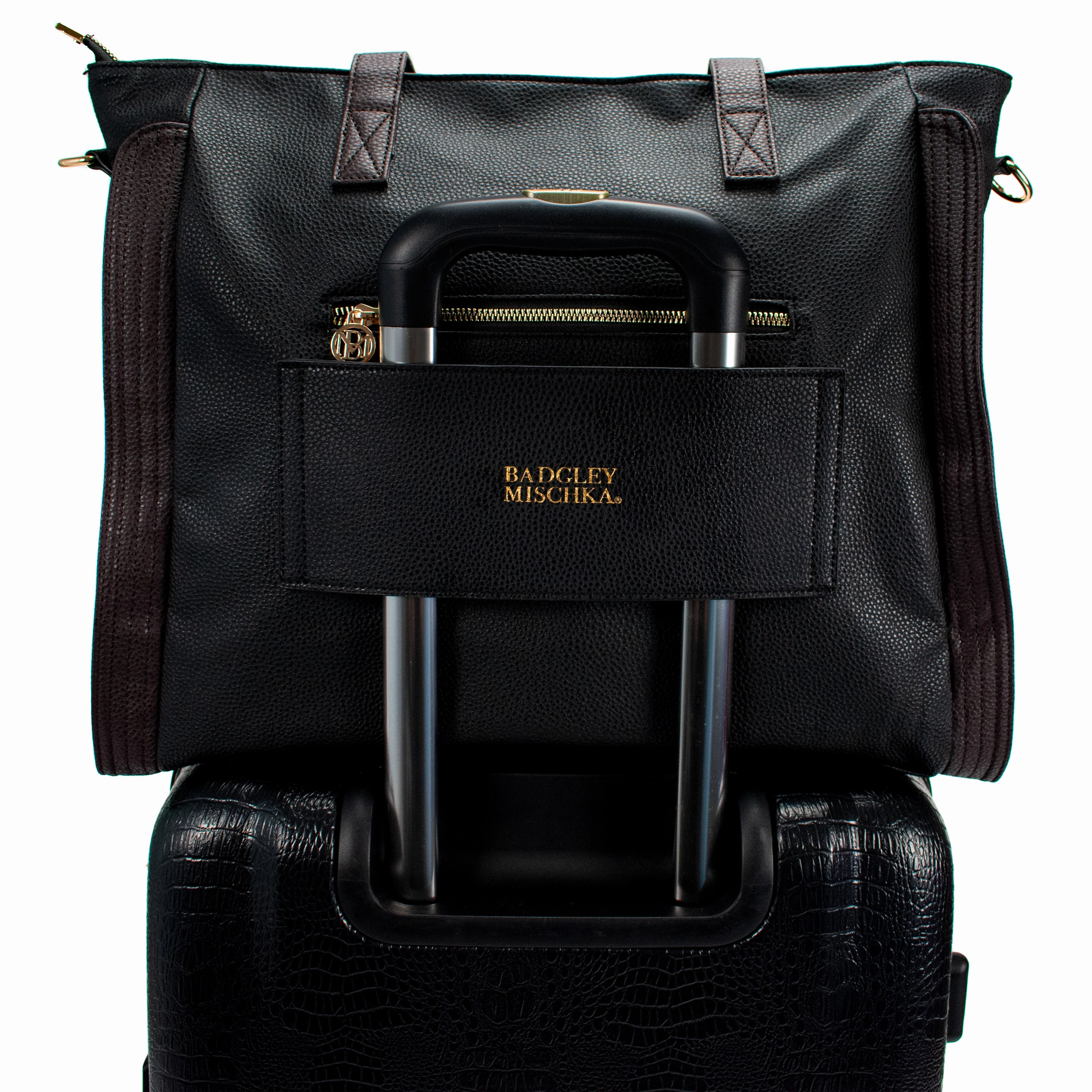 BADGLEY MISCHKA Rose Vegan Leather Weekender Tote Bag | Black