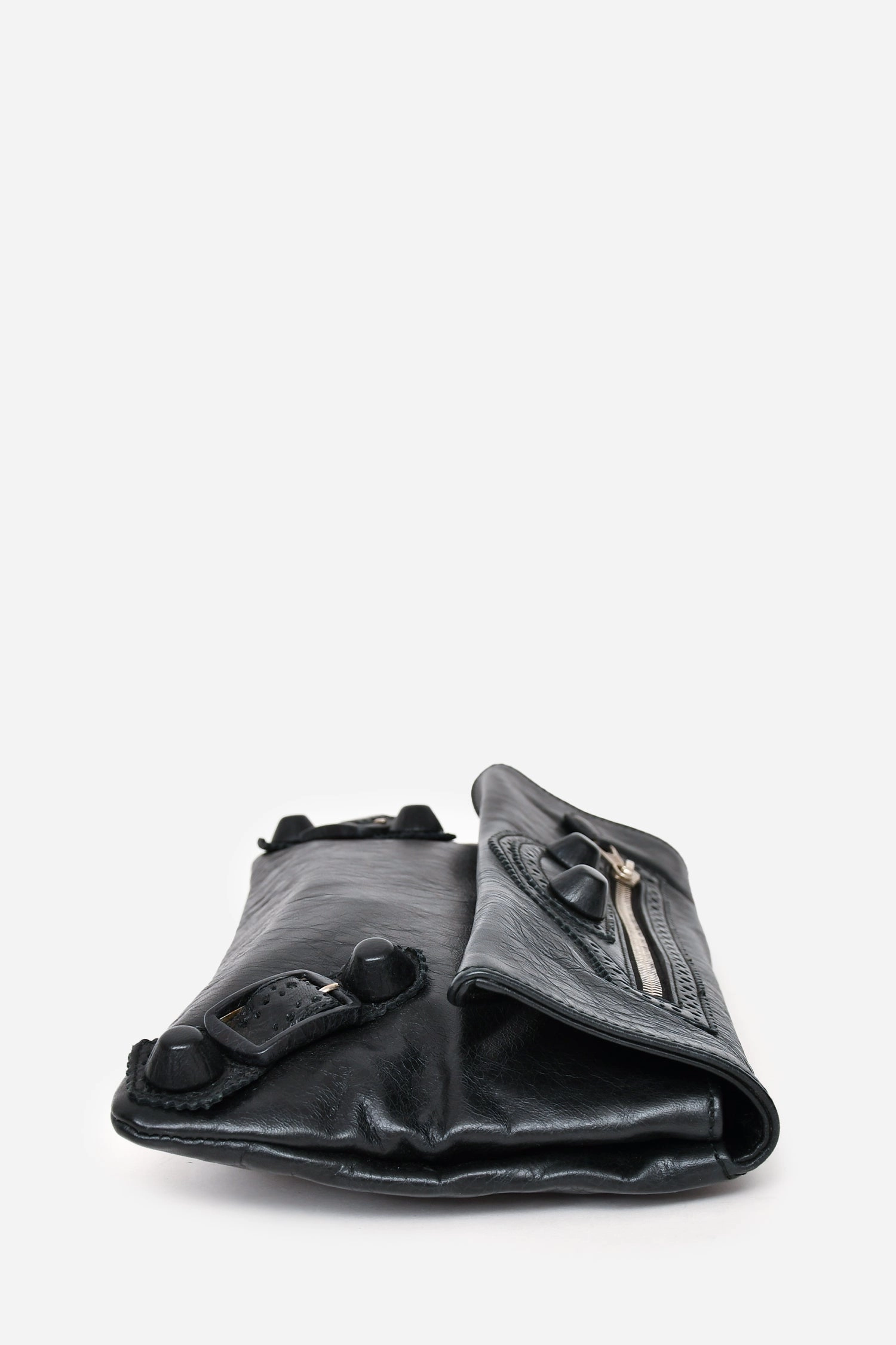 Balenciaga Black Leather City Brougues Envelope Clutch