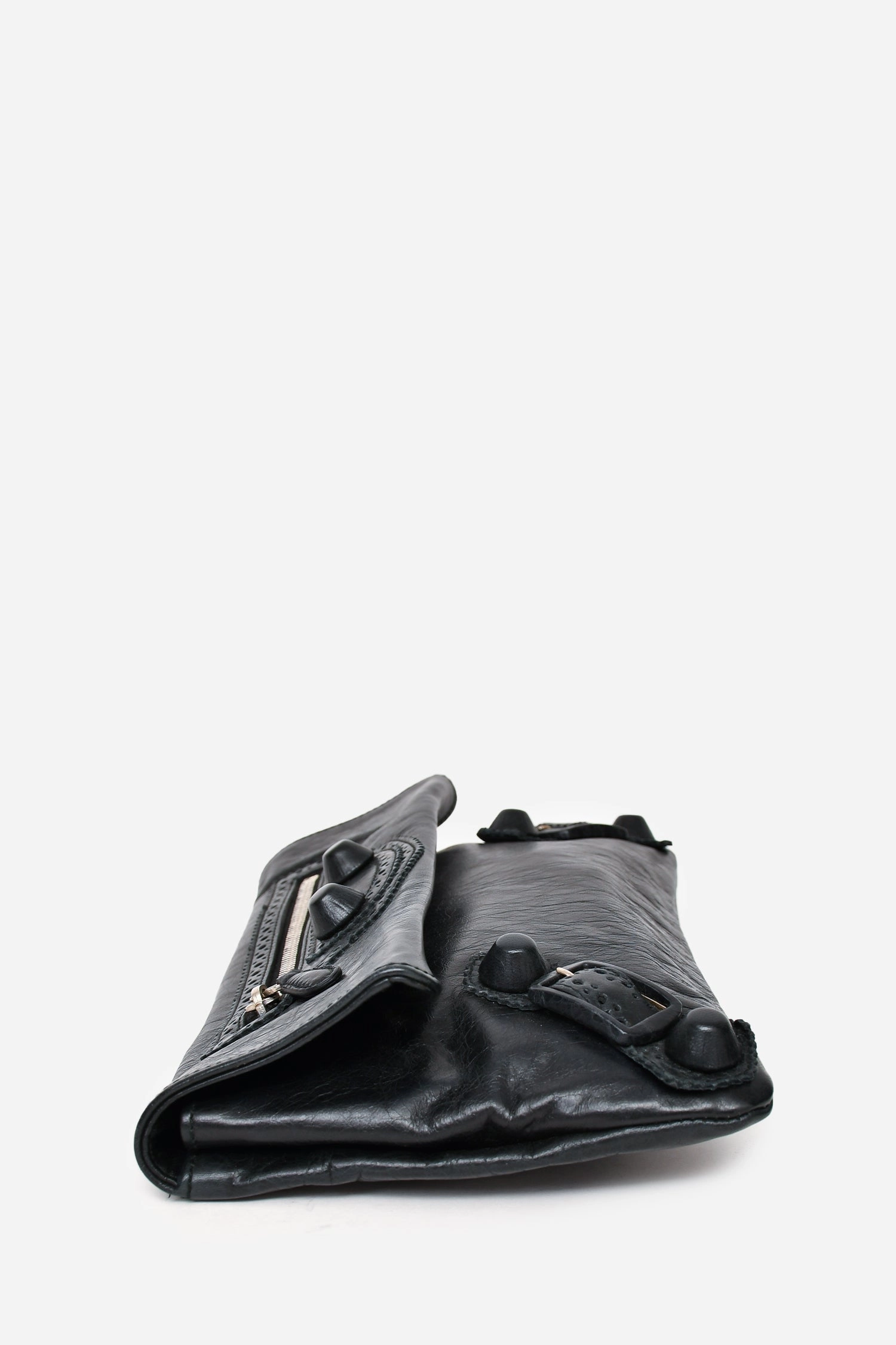 Balenciaga Black Leather City Brougues Envelope Clutch