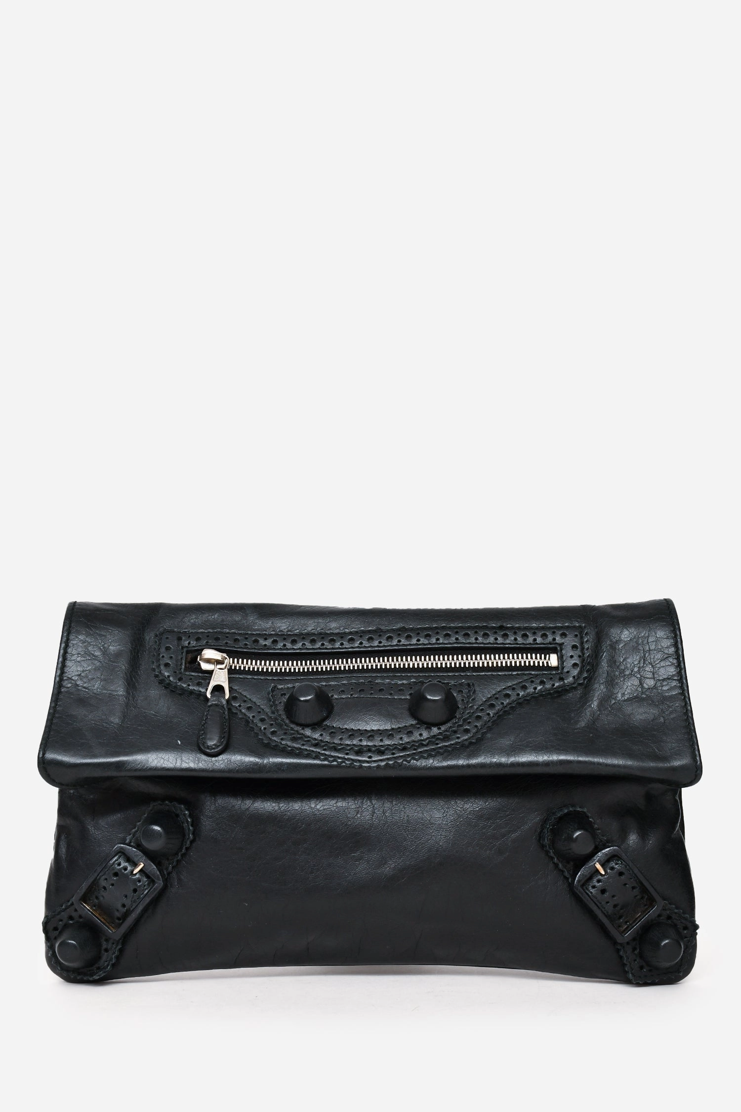 Balenciaga Black Leather City Brougues Envelope Clutch