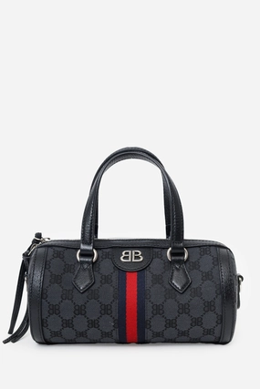 Balenciaga x Gucci Black Canvas and Leather The Hacker Project Boston Bag with Strap