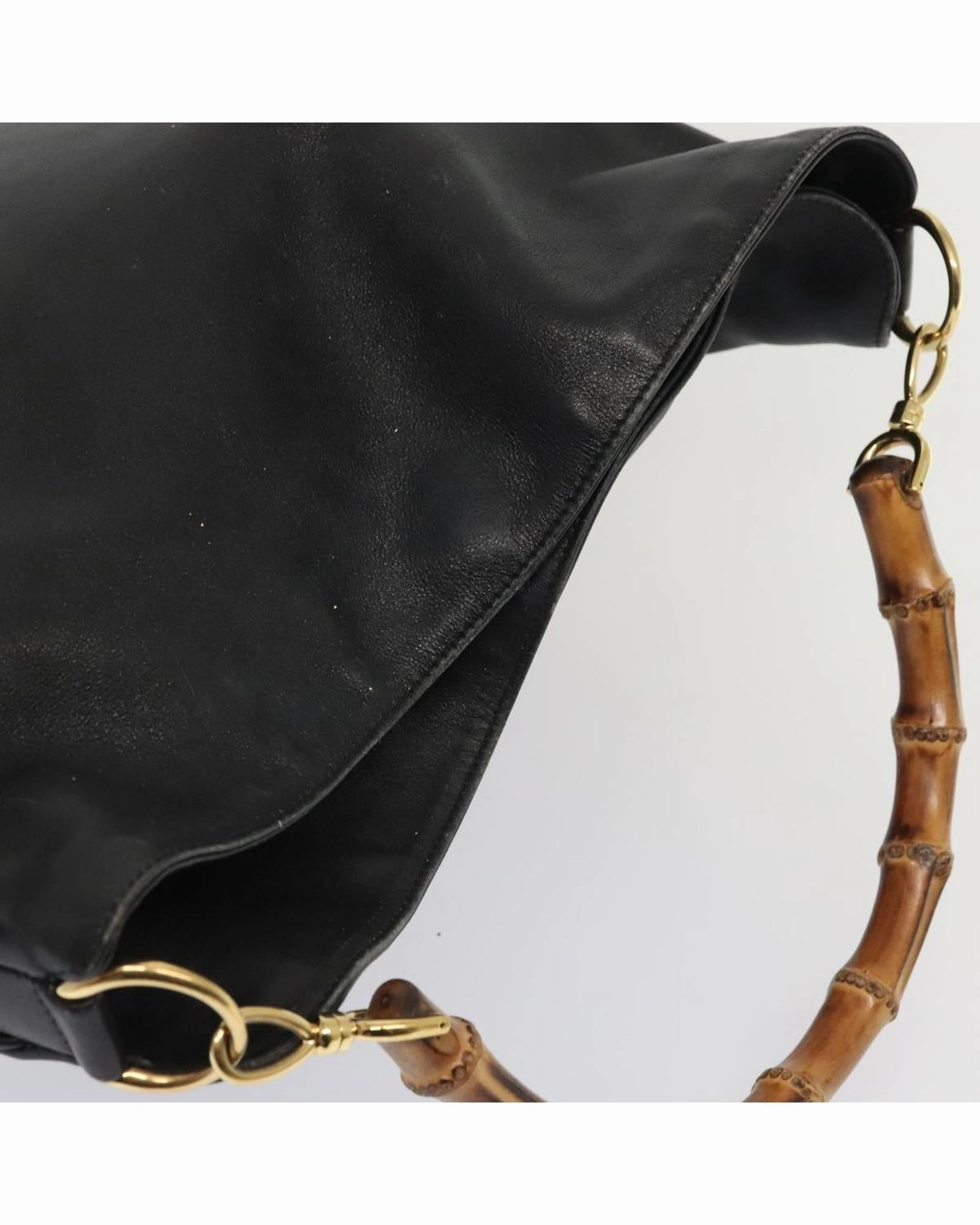 Bamboo Leather 2-Way Shoulder Bag with Gold Accents