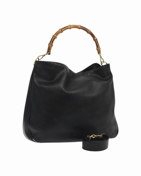 Bamboo Leather 2-Way Shoulder Bag with Gold Accents
