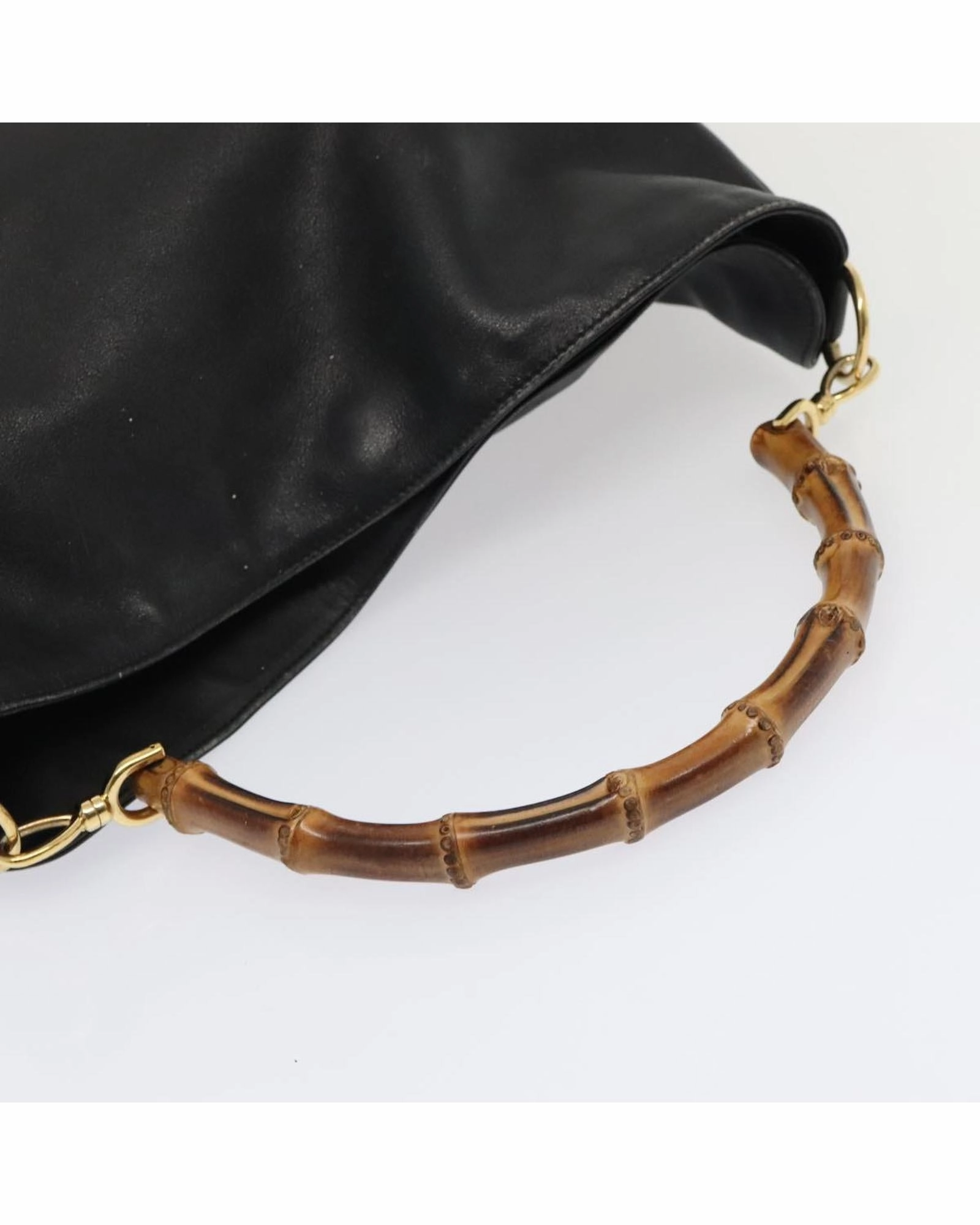 Bamboo Leather 2-Way Shoulder Bag with Gold Accents