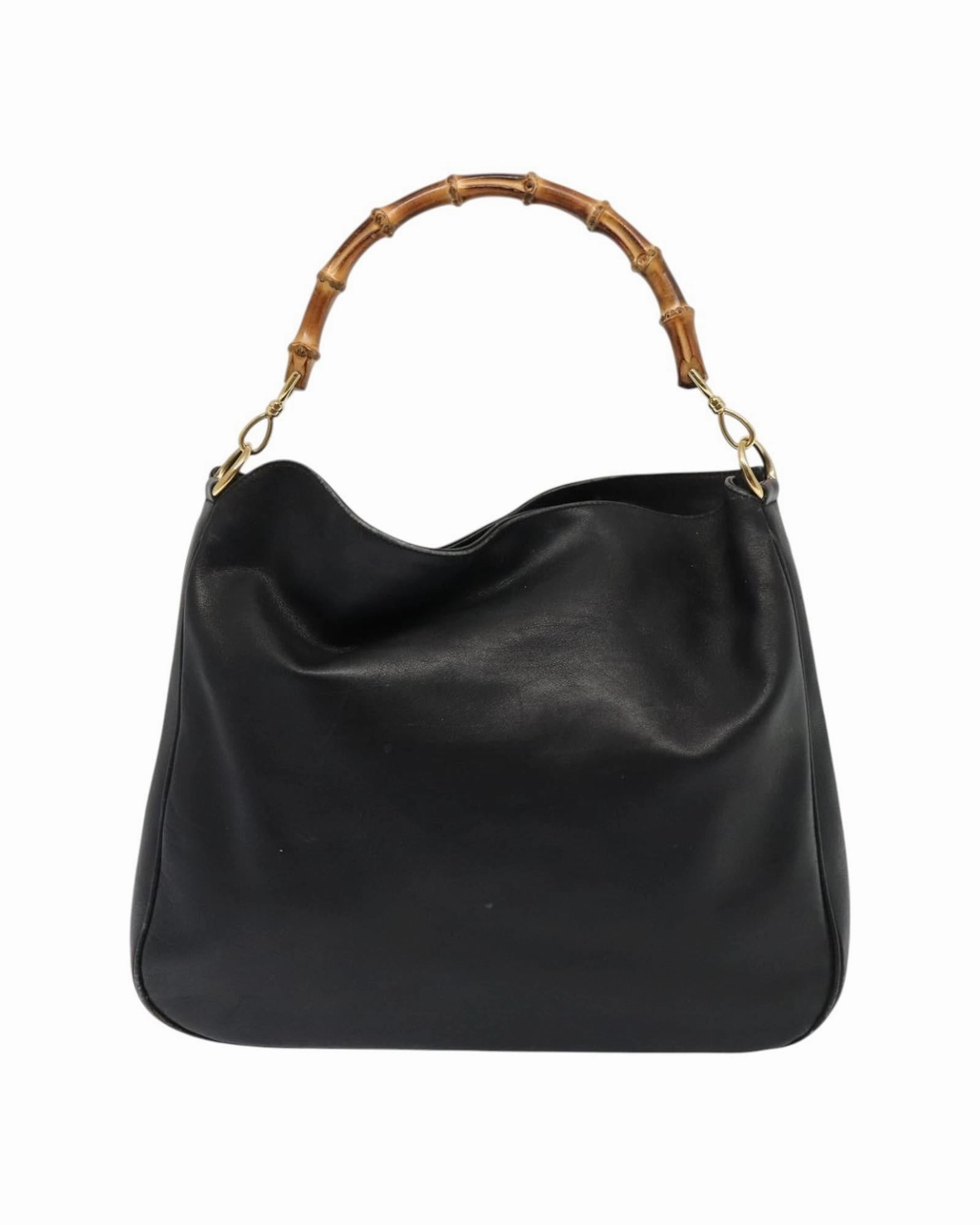 Bamboo Leather 2-Way Shoulder Bag with Gold Accents