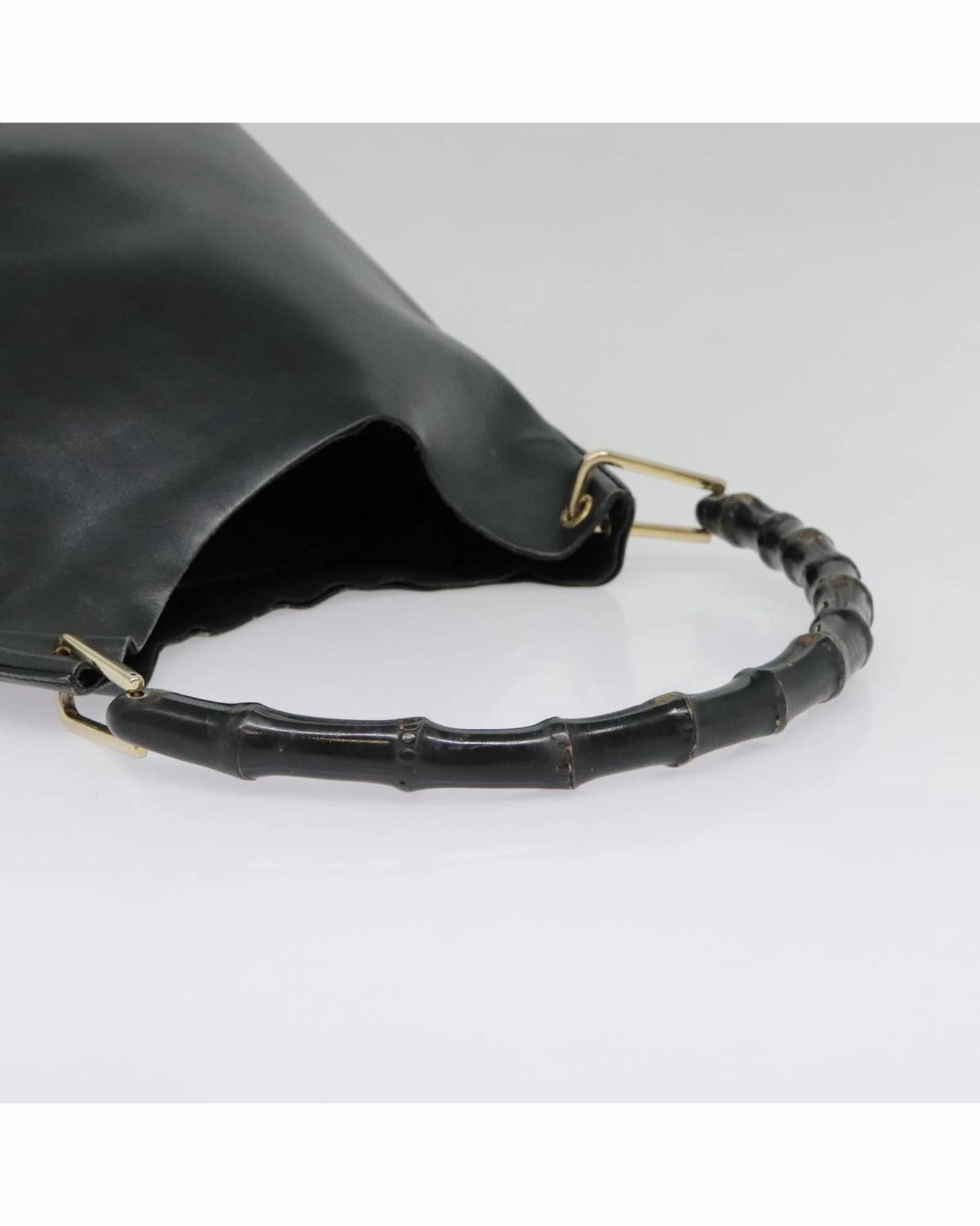 Bamboo Leather Shoulder Bag with Gold Accents