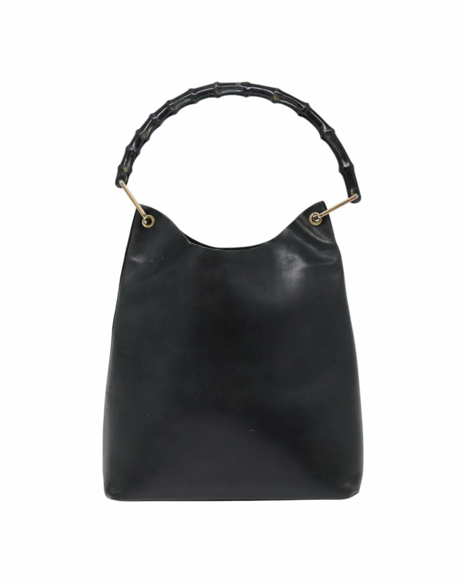 Bamboo Leather Shoulder Bag with Gold Accents