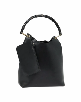 Bamboo Leather Shoulder Bag with Gold Accents