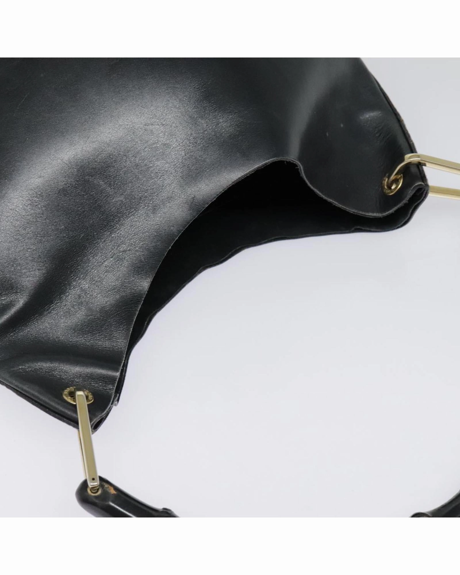 Bamboo Leather Shoulder Bag with Gold Accents