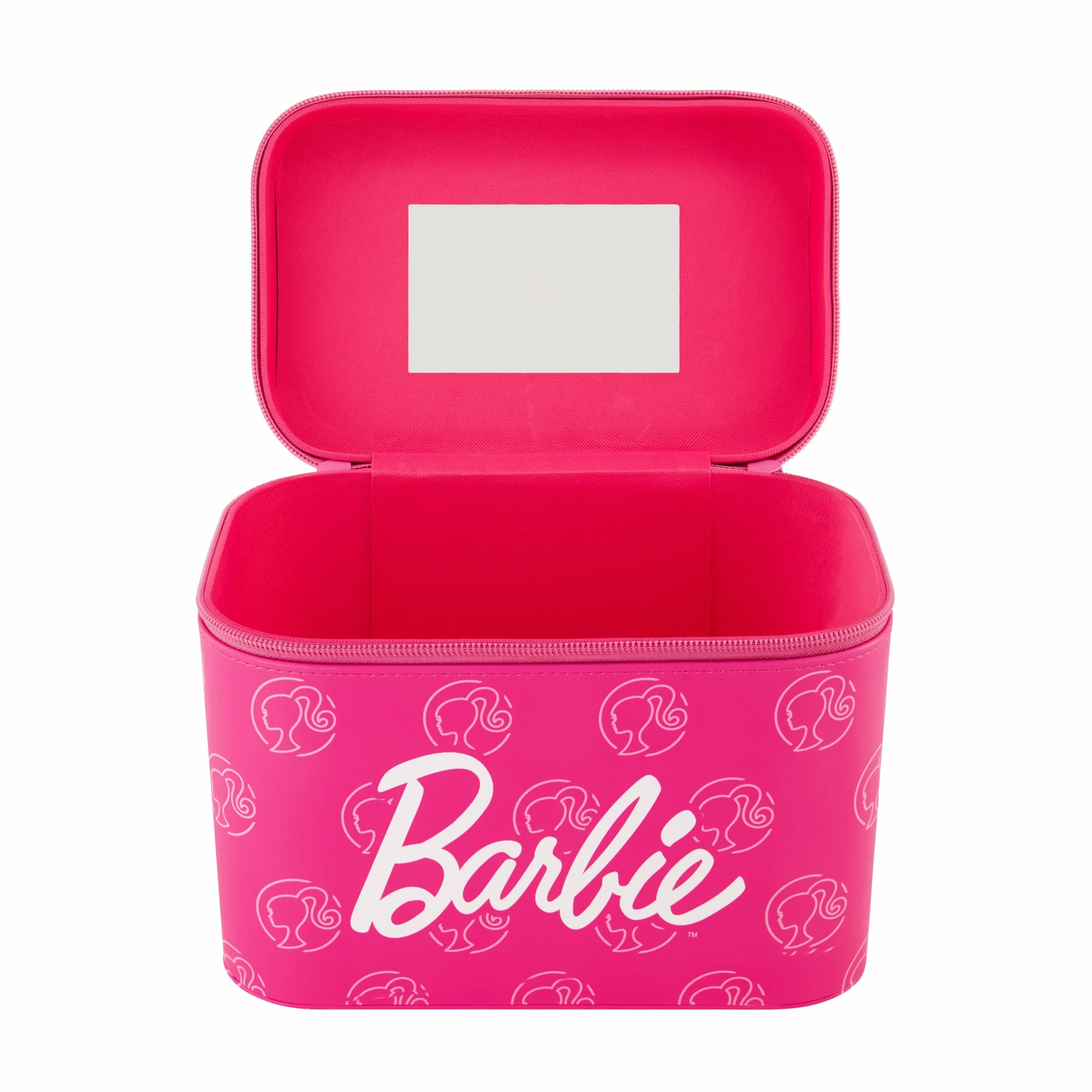 Barbie Large Cosmetic Case Organizer C Iconic Pink Design with Mirror and Dual Zipper Pulls