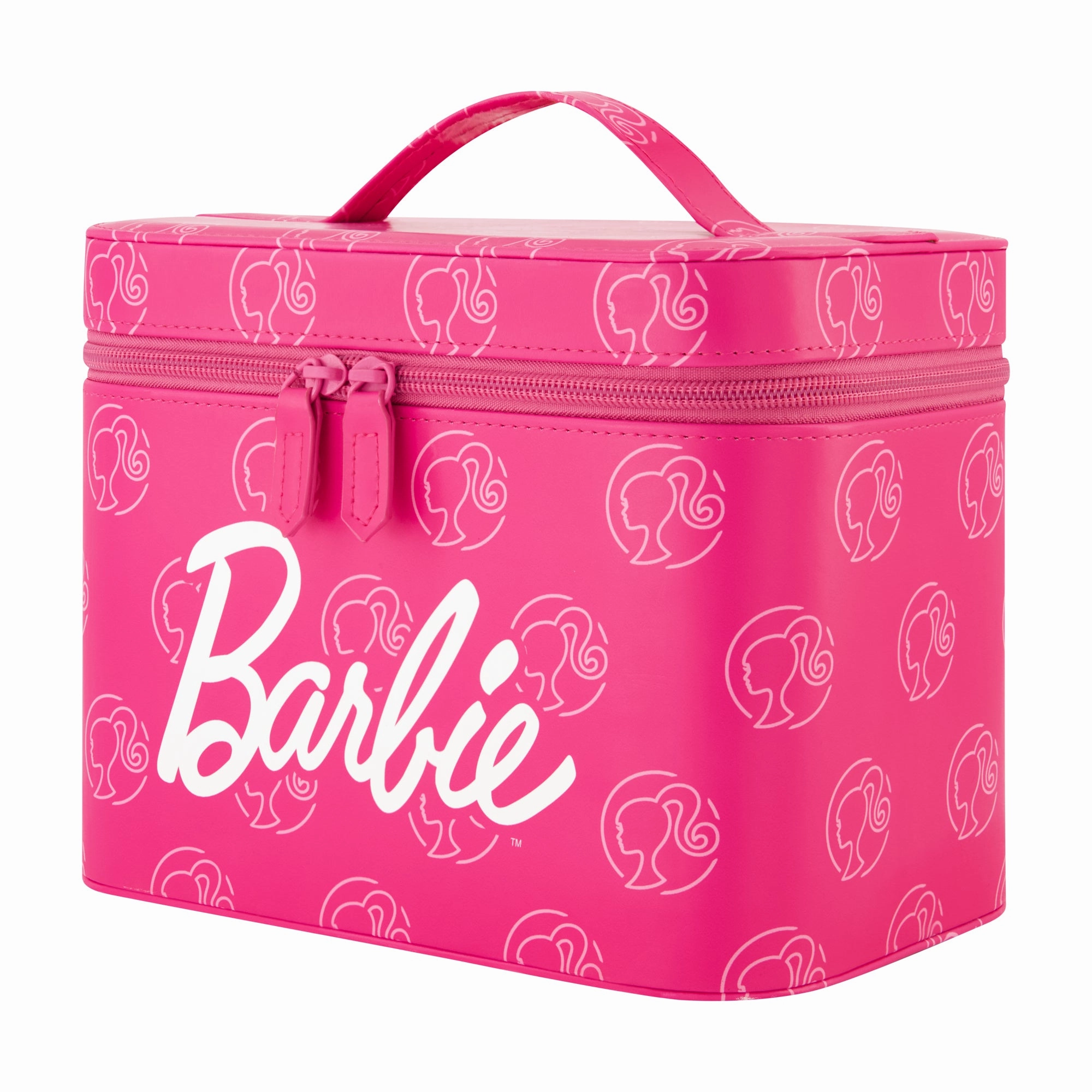 Barbie Large Cosmetic Case Organizer C Iconic Pink Design with Mirror and Dual Zipper Pulls