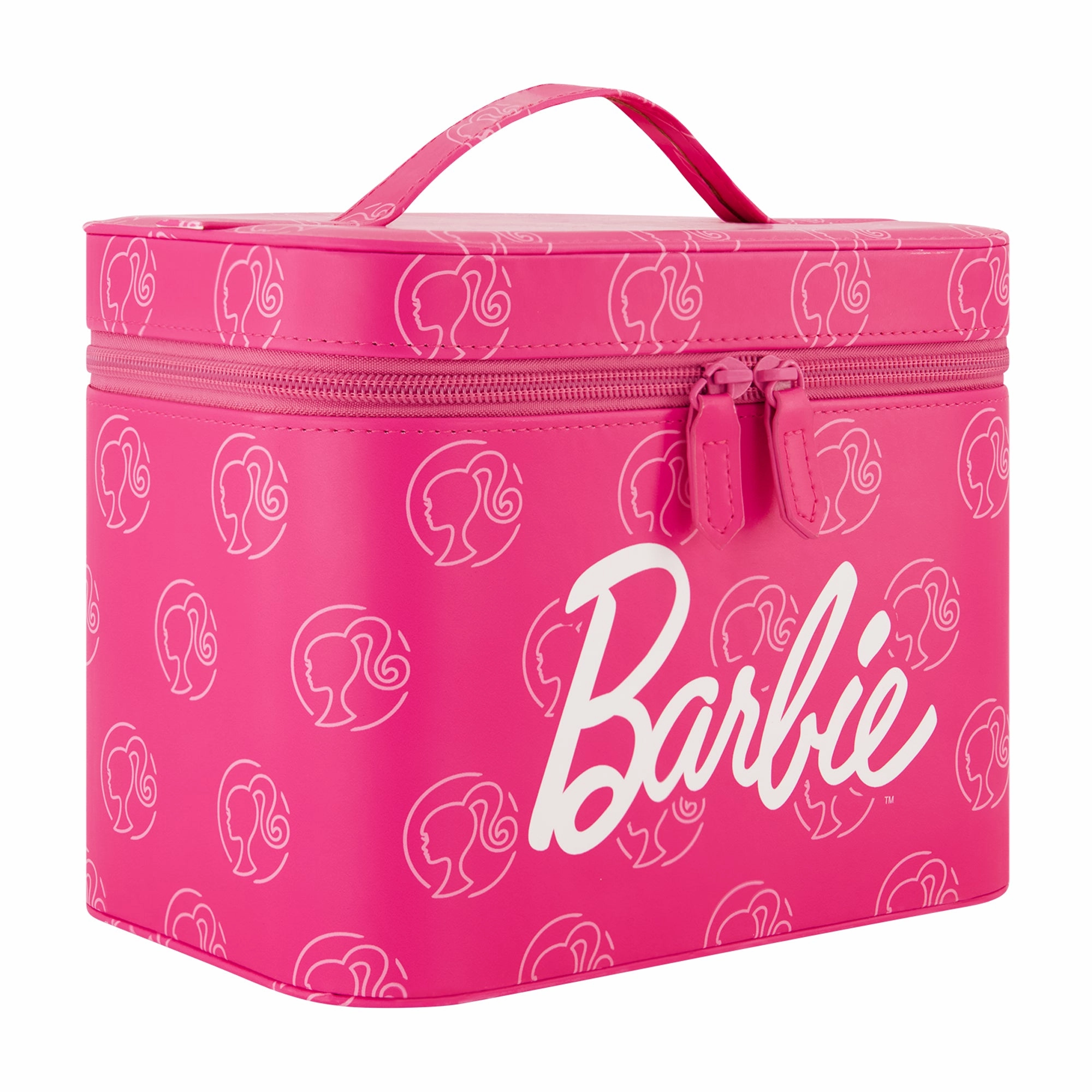 Barbie Large Cosmetic Case Organizer C Iconic Pink Design with Mirror and Dual Zipper Pulls
