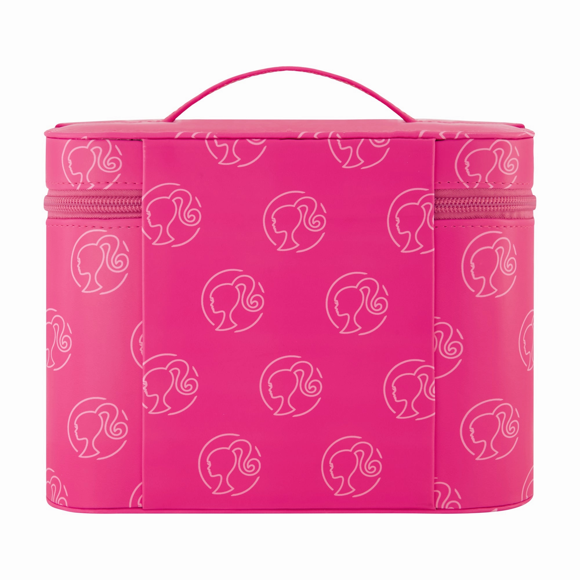 Barbie Large Cosmetic Case Organizer C Iconic Pink Design with Mirror and Dual Zipper Pulls