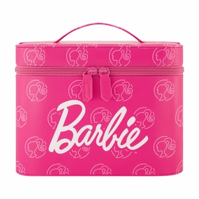 Barbie Large Cosmetic Case Organizer C Iconic Pink Design with Mirror and Dual Zipper Pulls