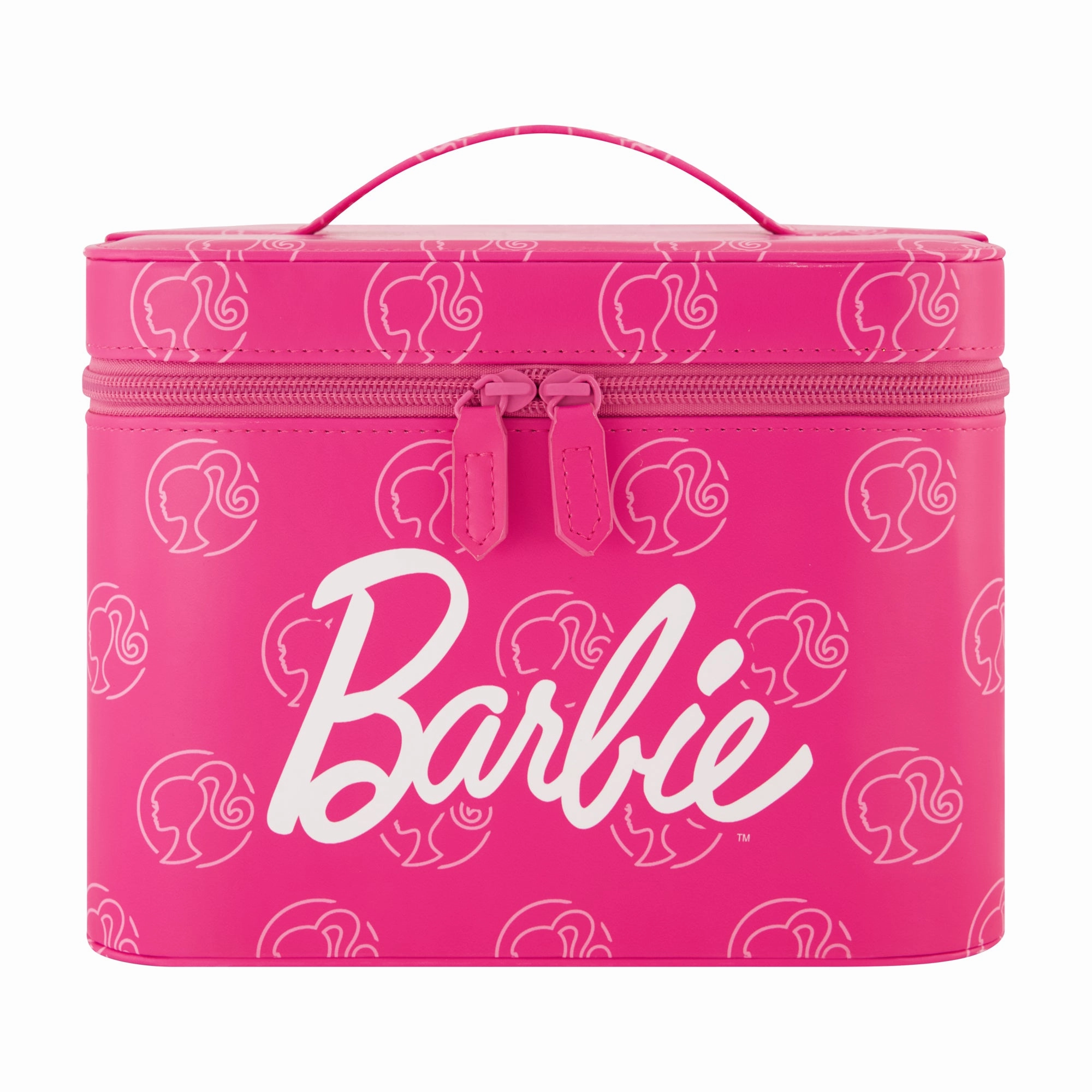 Barbie Large Cosmetic Case Organizer C Iconic Pink Design with Mirror and Dual Zipper Pulls