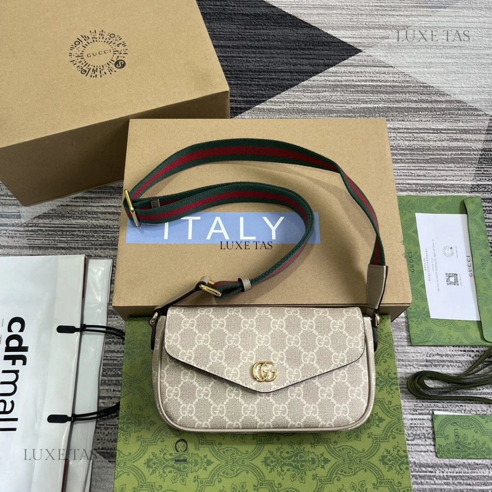 Beige and Oatmeal GG Supreme Canvas Ophidia Pochette Leather Shoulder Bag for Women