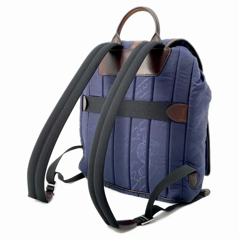 Berluti Scritto Calligraphy Backpack Blue/Brown Nylon Leather