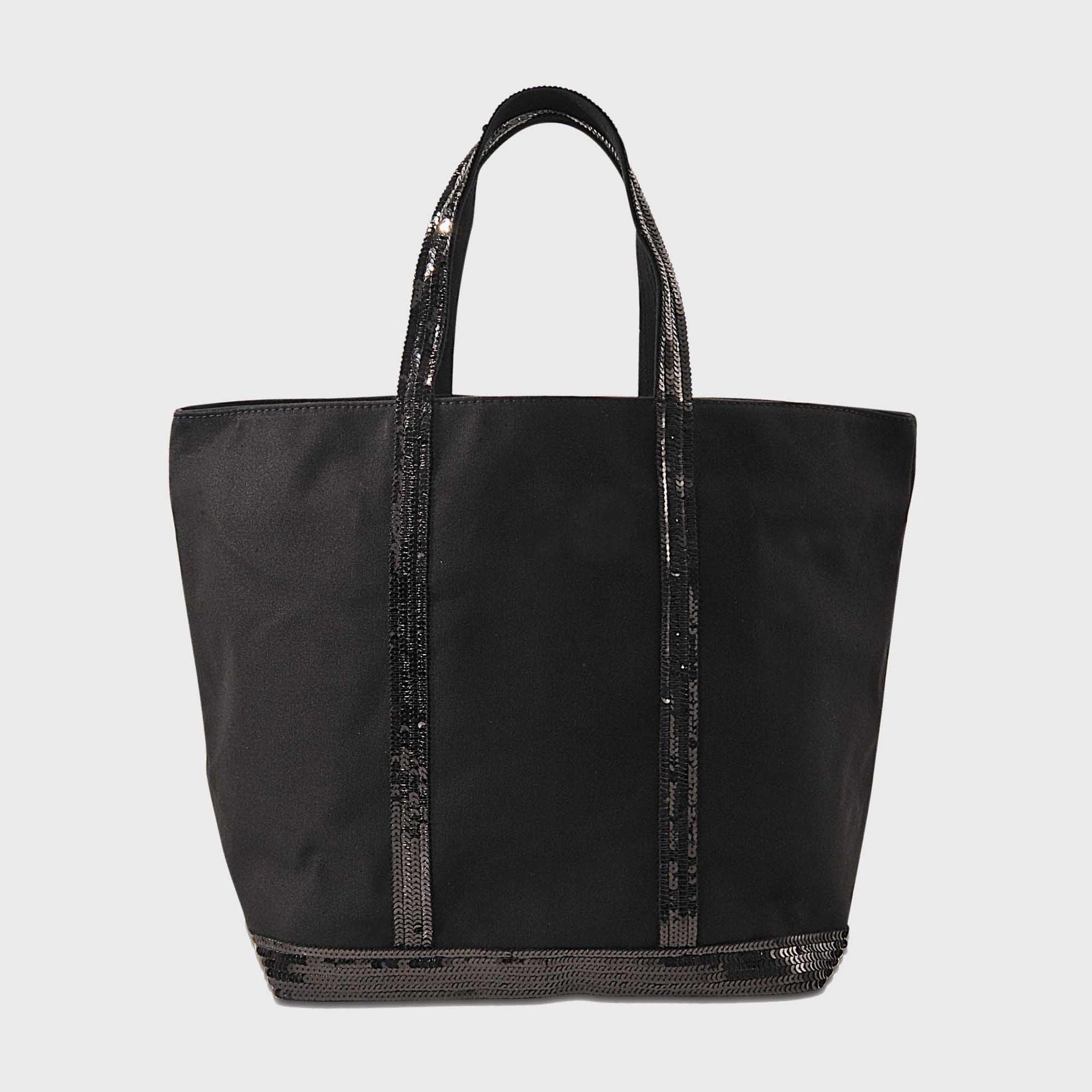 Black Canvas and Sequin Tote L   Zip