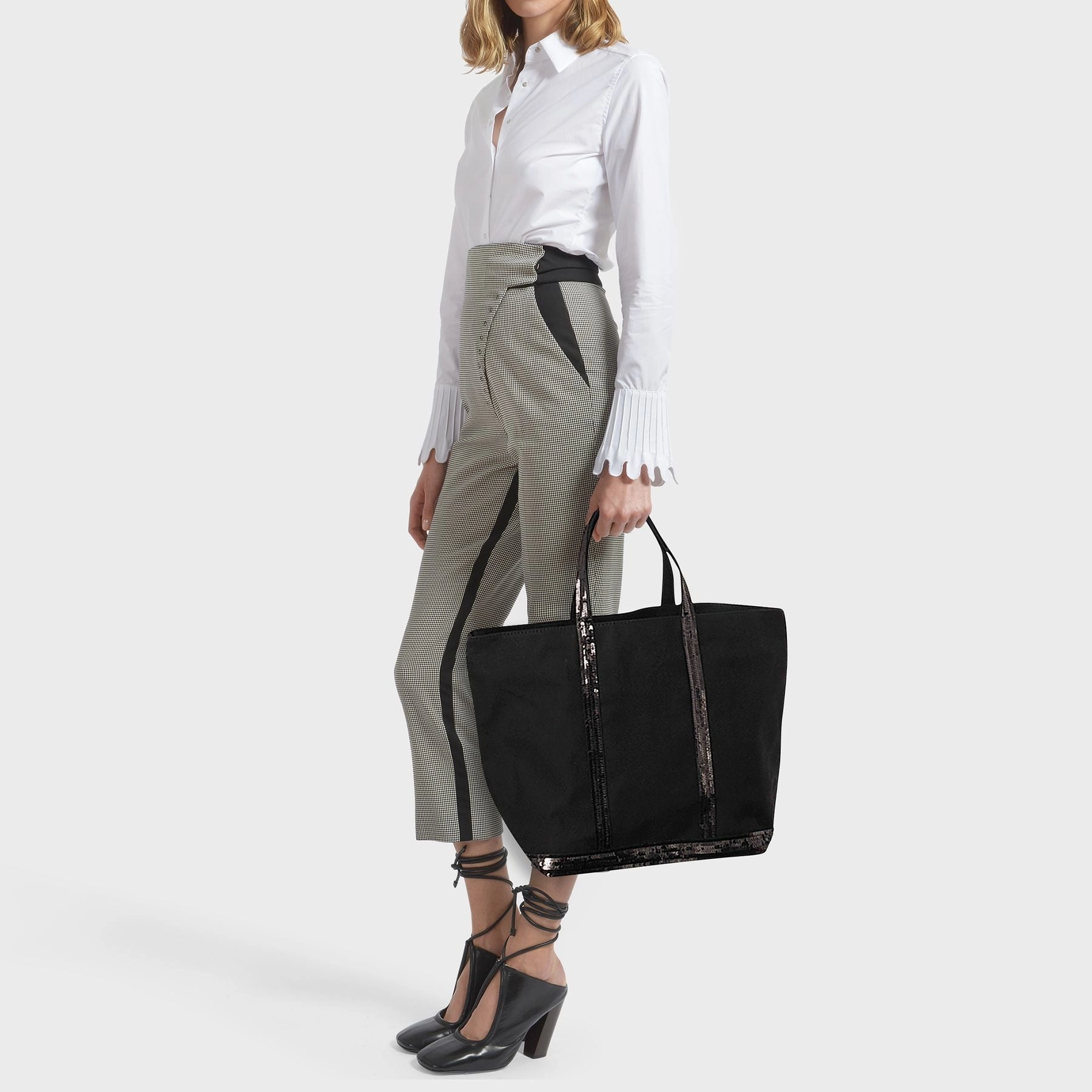Black Canvas and Sequin Tote L   Zip
