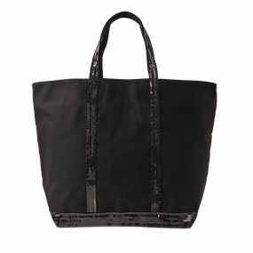 Black Canvas and Sequin Tote L   Zip