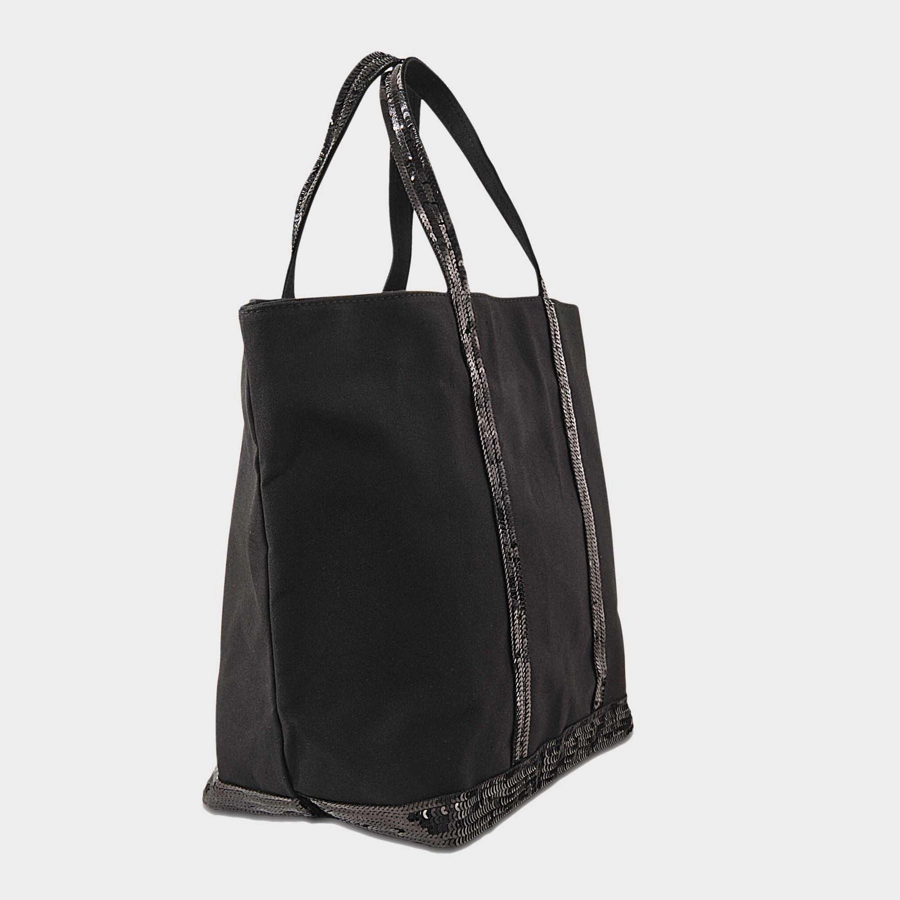 Black Canvas and Sequin Tote L   Zip