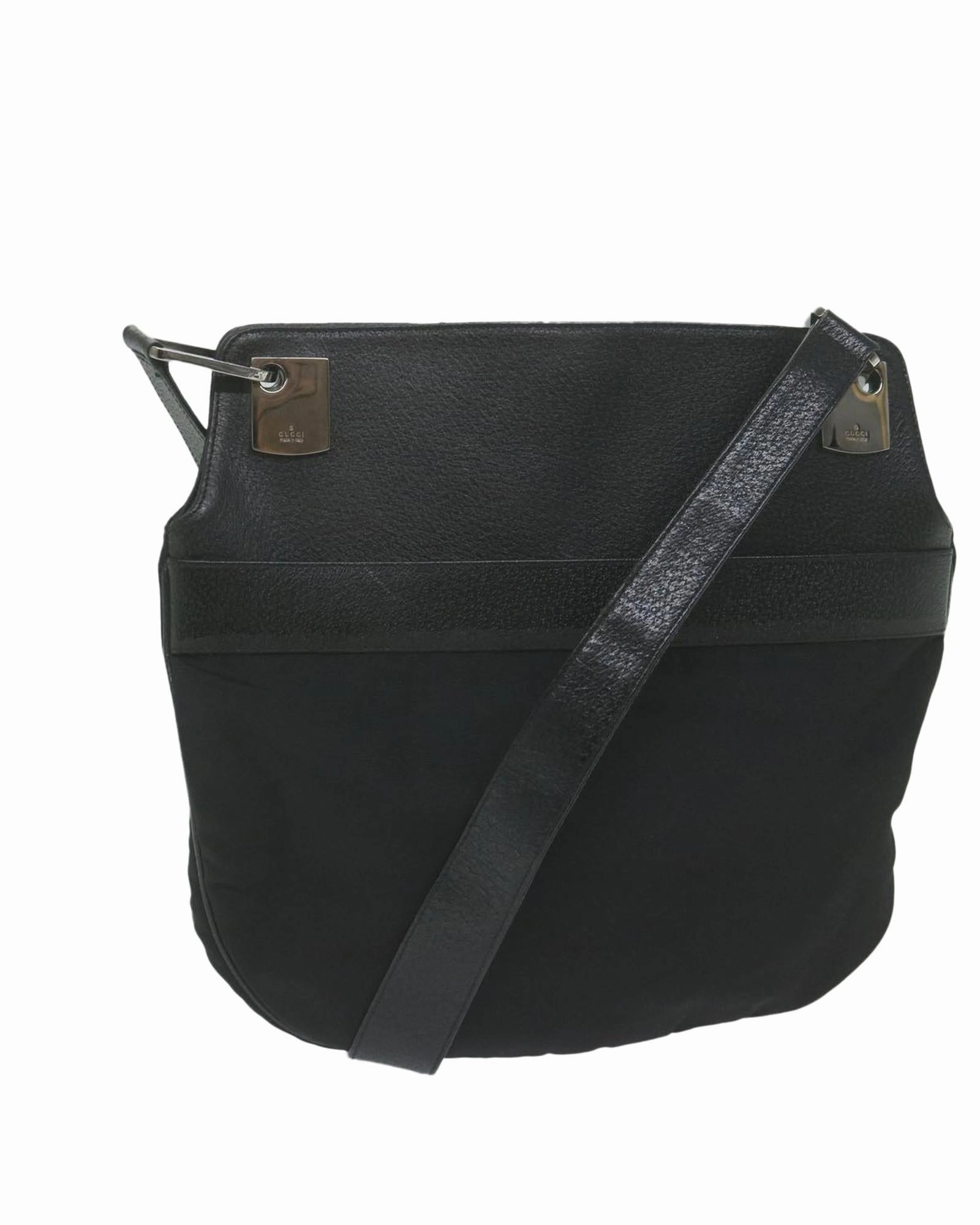 Black Leather Nylon Shoulder Bag