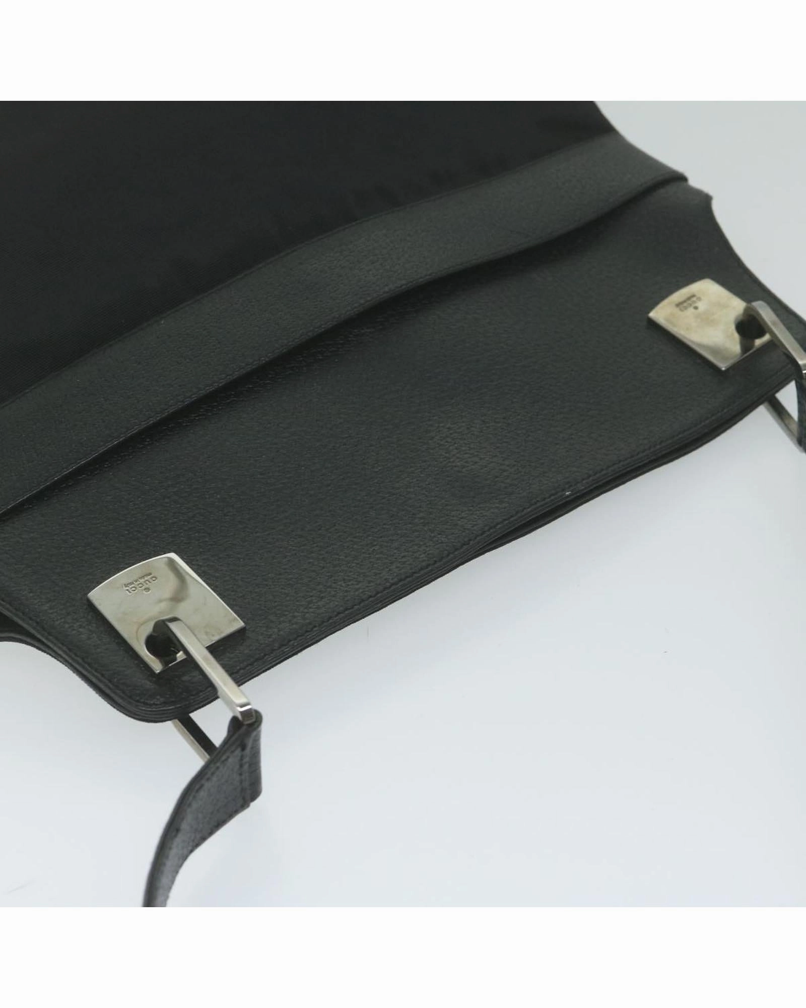 Black Leather Nylon Shoulder Bag