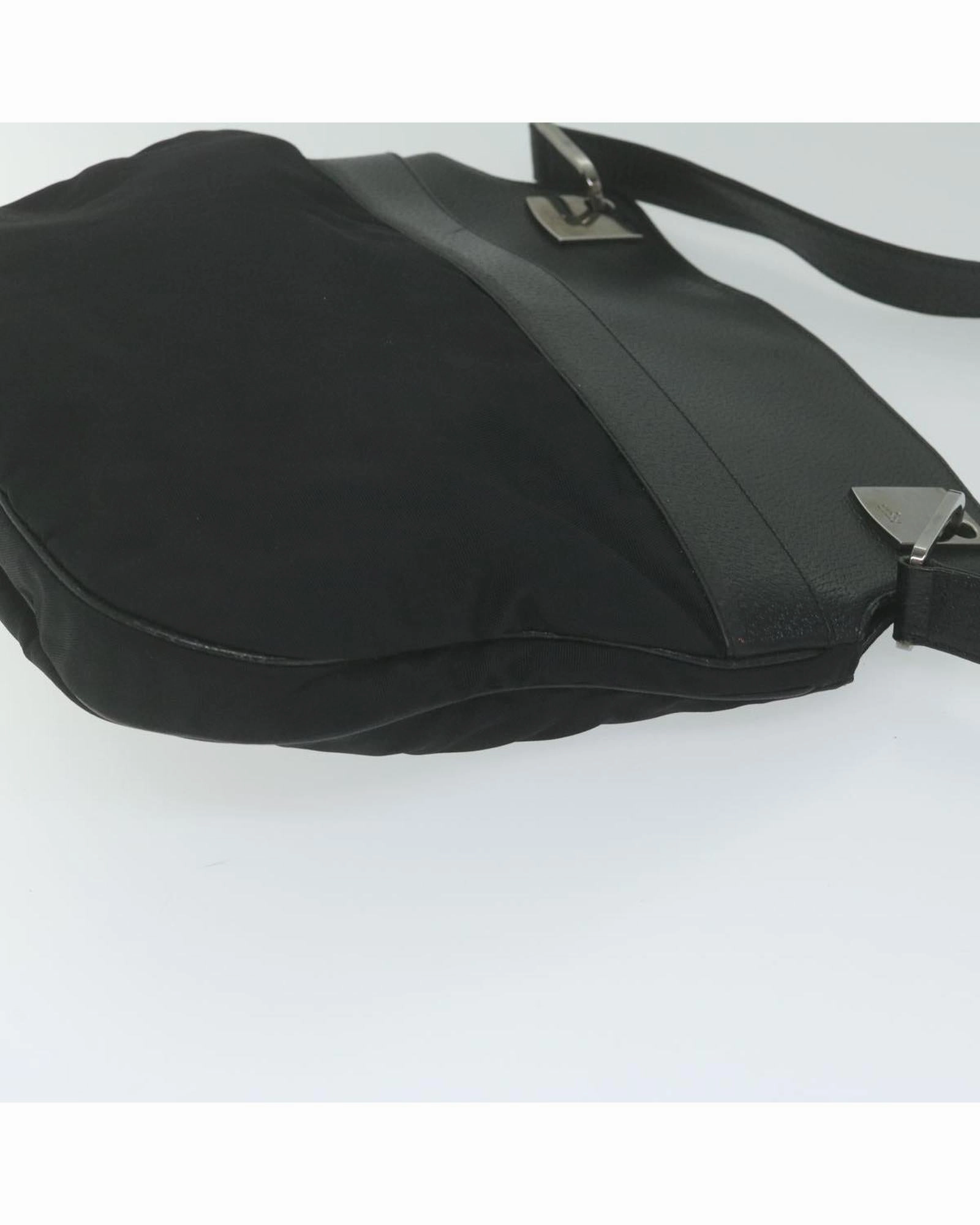 Black Leather Nylon Shoulder Bag