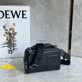 Black Mini Camera Crossbody Bag In Satin Calfskin Leather Crossbody Bag for Men