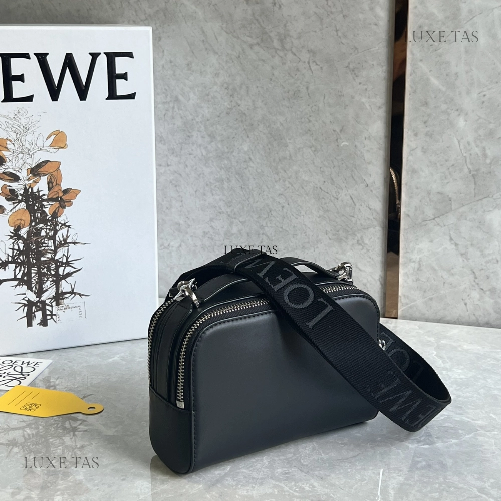 Black Mini Camera Crossbody Bag In Satin Calfskin Leather Crossbody Bag for Men