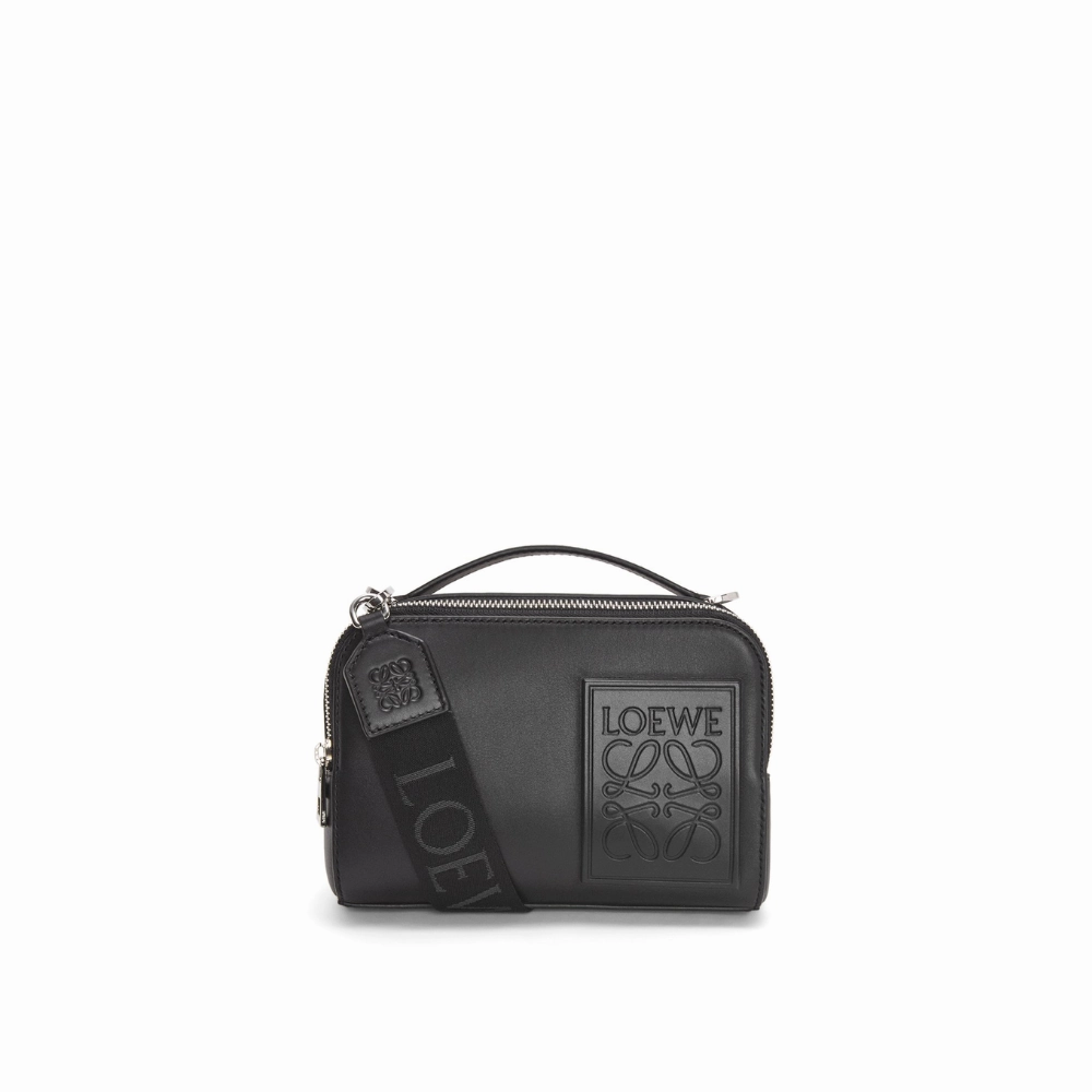 Black Mini Camera Crossbody Bag In Satin Calfskin Leather Crossbody Bag for Men