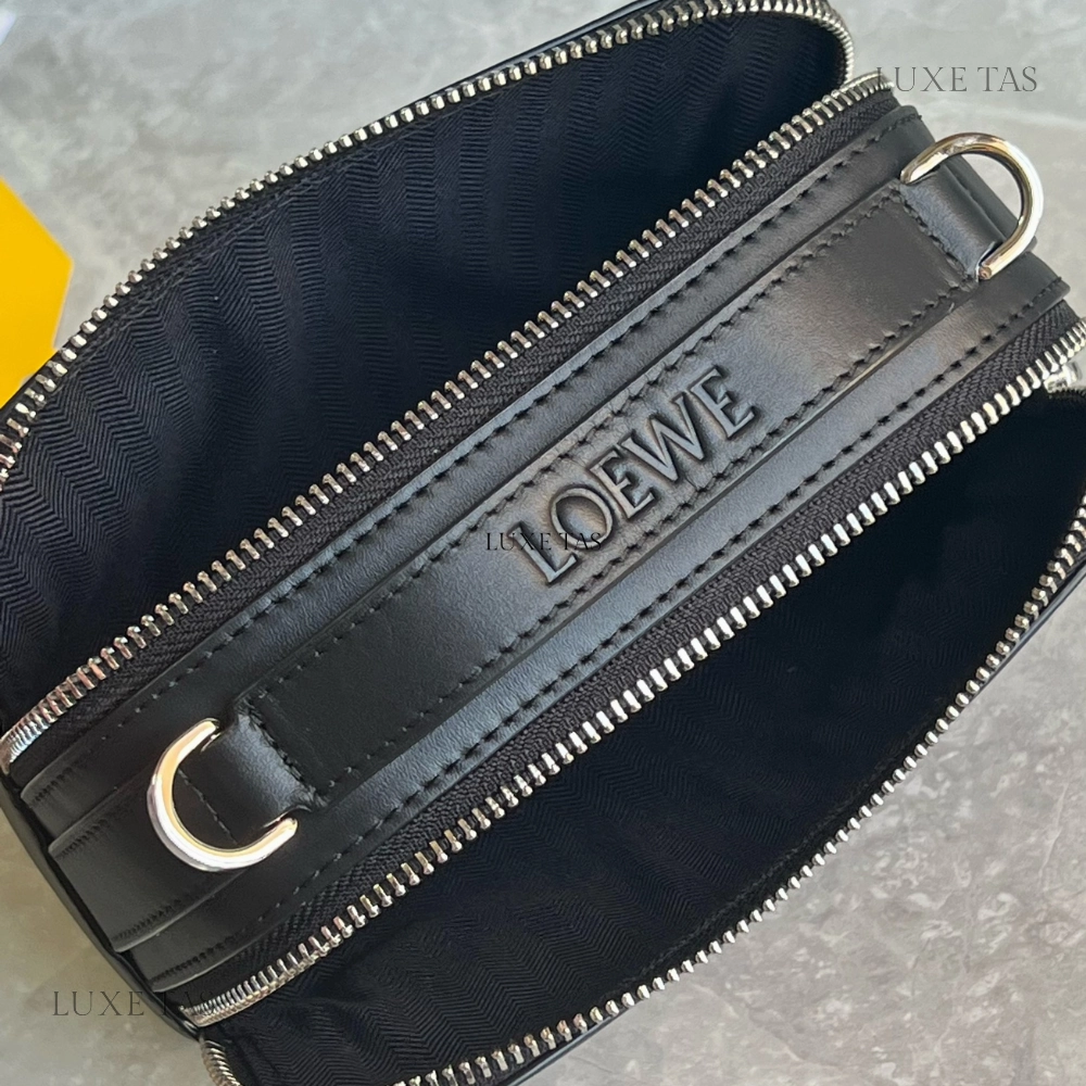Black Mini Camera Crossbody Bag In Satin Calfskin Leather Crossbody Bag for Men