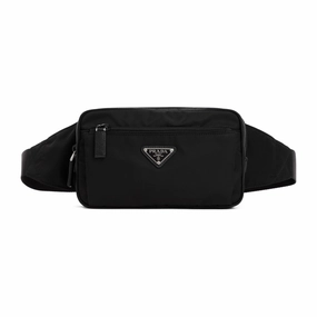 Black Re-Nylon And Saffiano Belt Bag