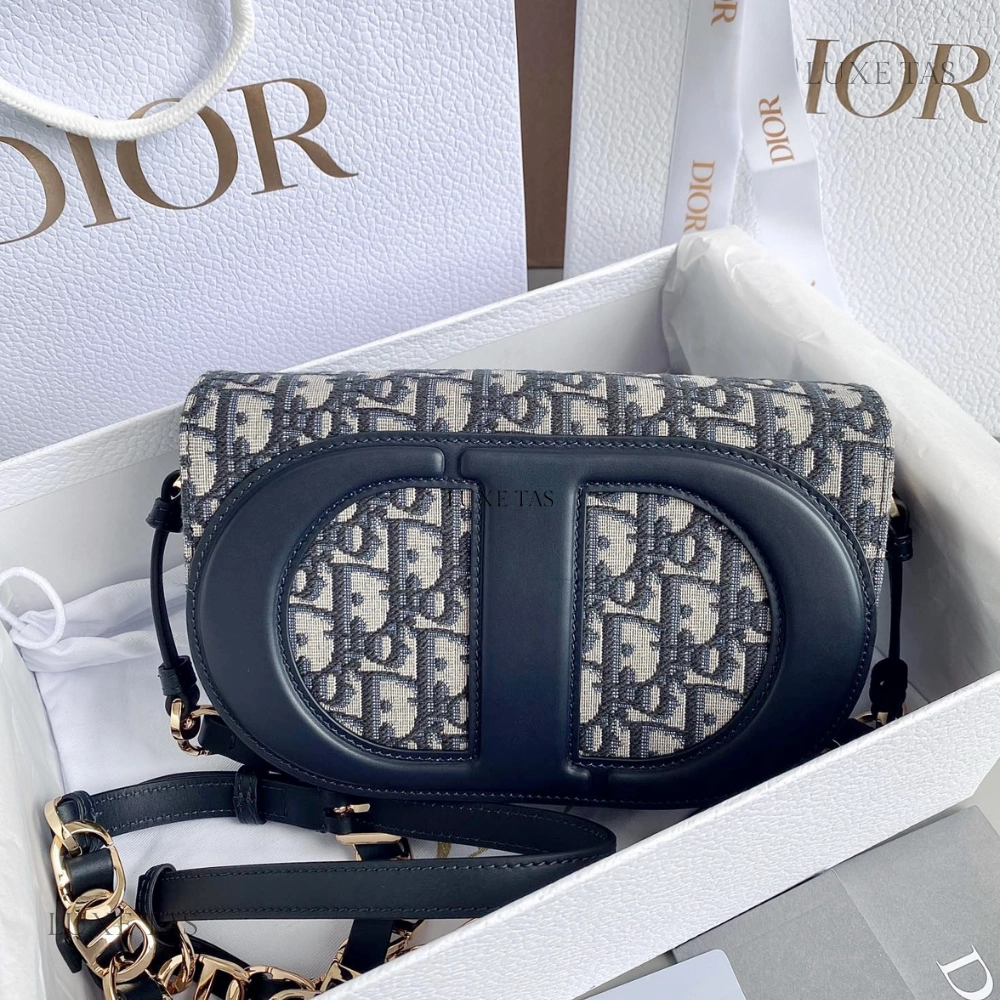 Blue CD Signature Bag With Strap Leather Crossbody Bag for Women