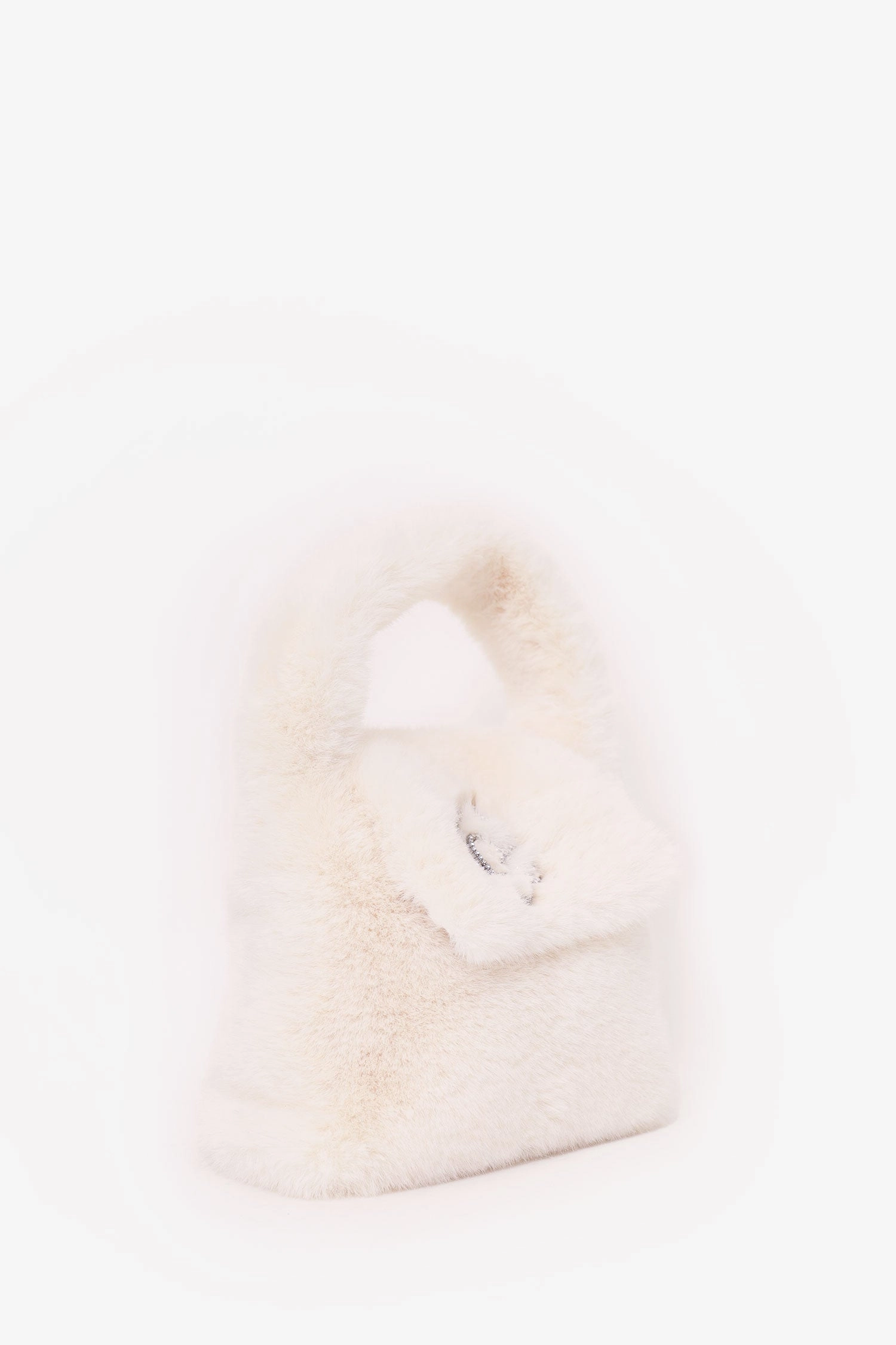 Blumarine White Faux Fur Crystal Logo Bag